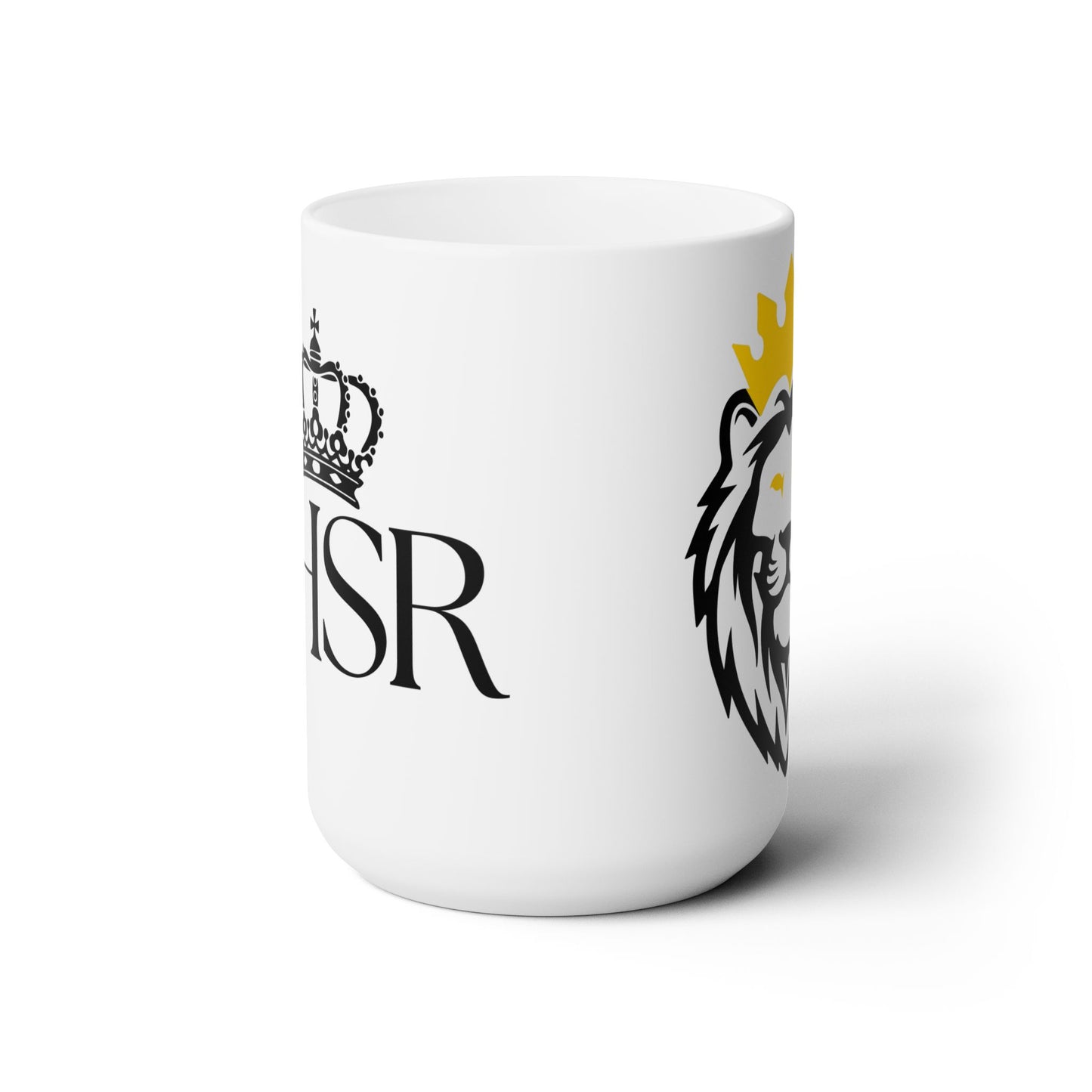 THSR 15 oz White Ceramic Mug - Black & Gold KING Lion and Black "THSR" Design on Opposite Sides