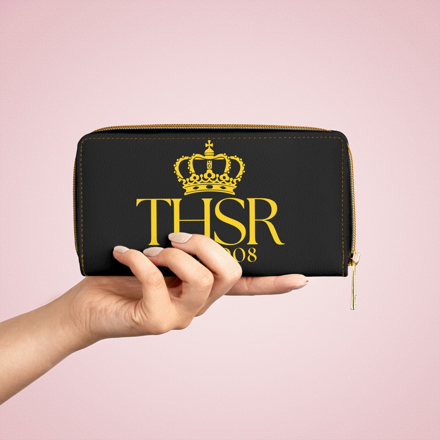 THSR Gold 'THSR Est. 2008' Black Long Zipper Wallet - Elegant Gold Detailing on Both Sides