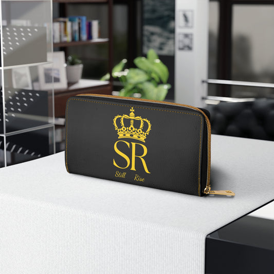 THSR Gold 'SR Still Rise' Black Long Zipper Wallet - Elegant Gold Detailing on Both Sides