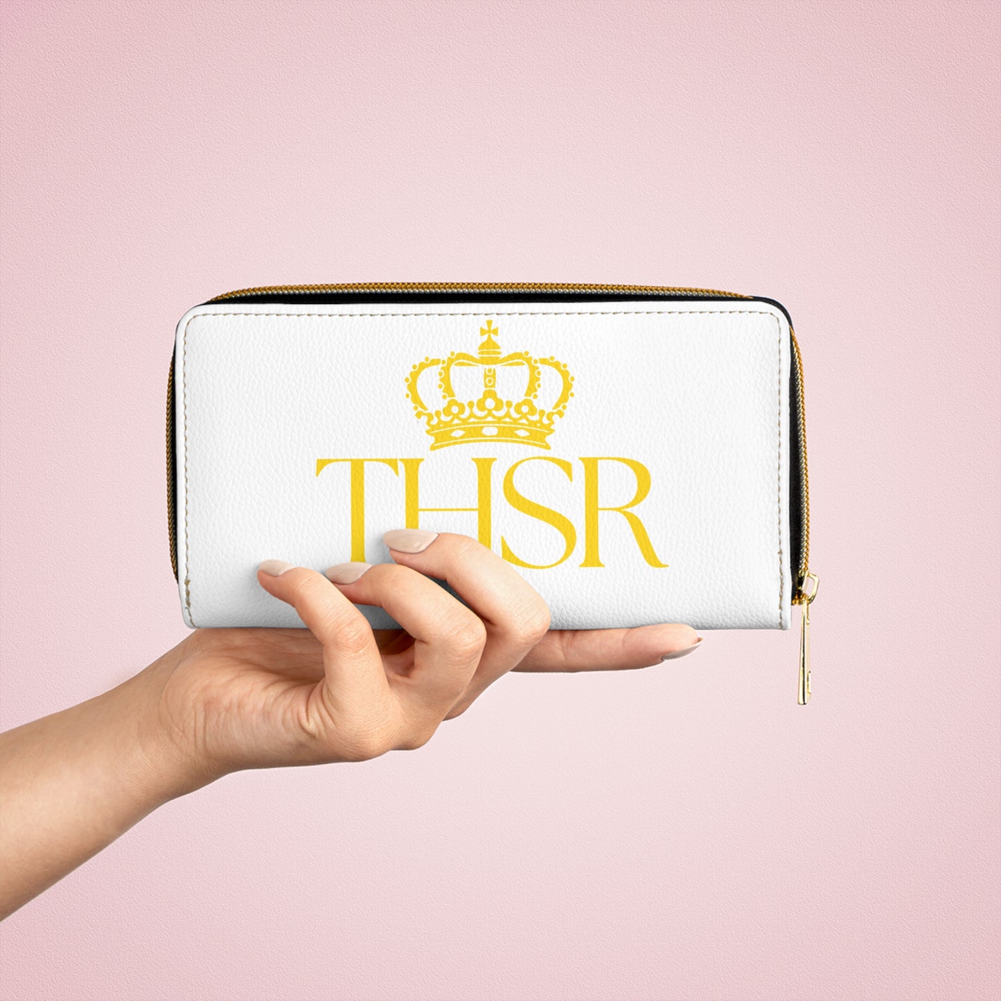 THSR 'THSR' White Long Zipper Wallet - Elegant Gold Detailing on Both Sides