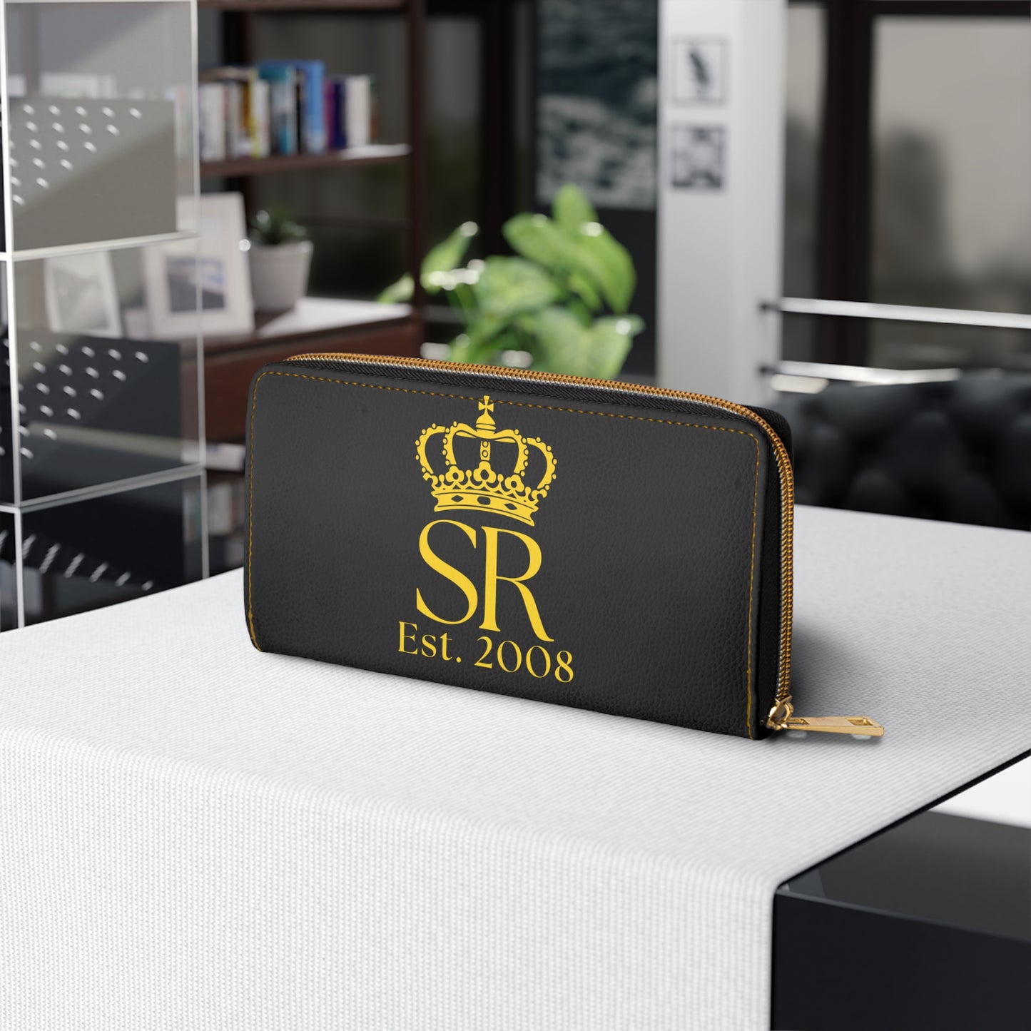 THSR Gold 'SR Est. 2008' Black Long Zipper Wallet - Elegant Gold Detailing on Both Sides