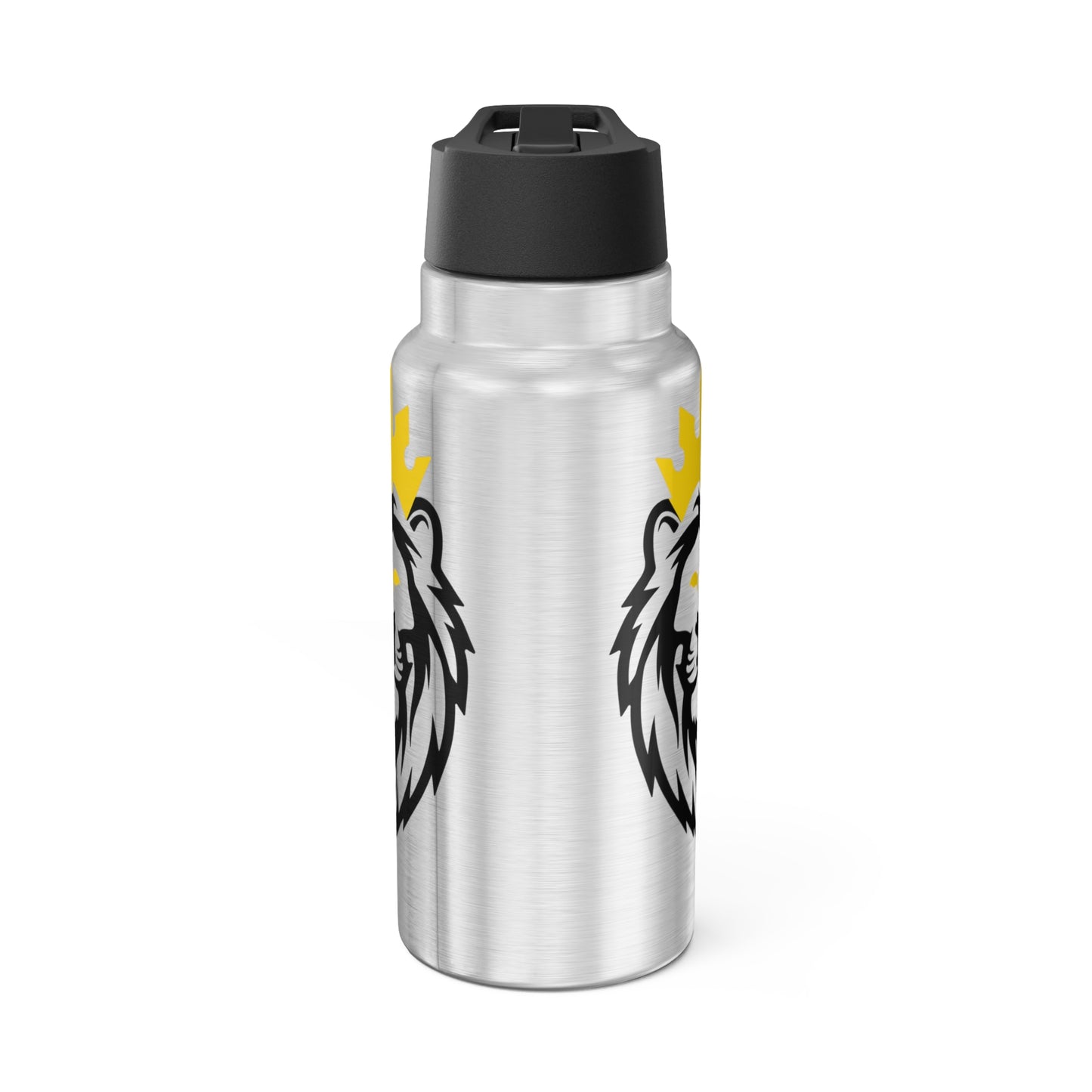 THSR KING Lion 32 oz Silver Insulated Tumbler – Durable Stainless Steel Water Bottle with Black Lid & Straw