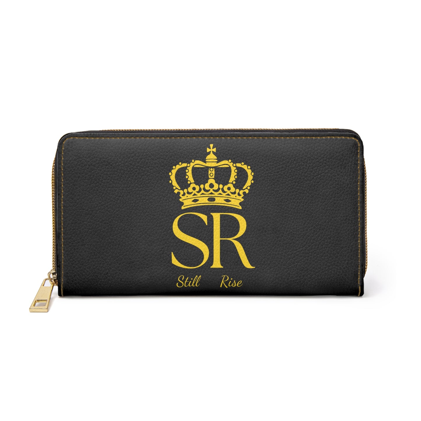 THSR Gold 'SR Still Rise' Black Long Zipper Wallet - Elegant Gold Detailing on Both Sides