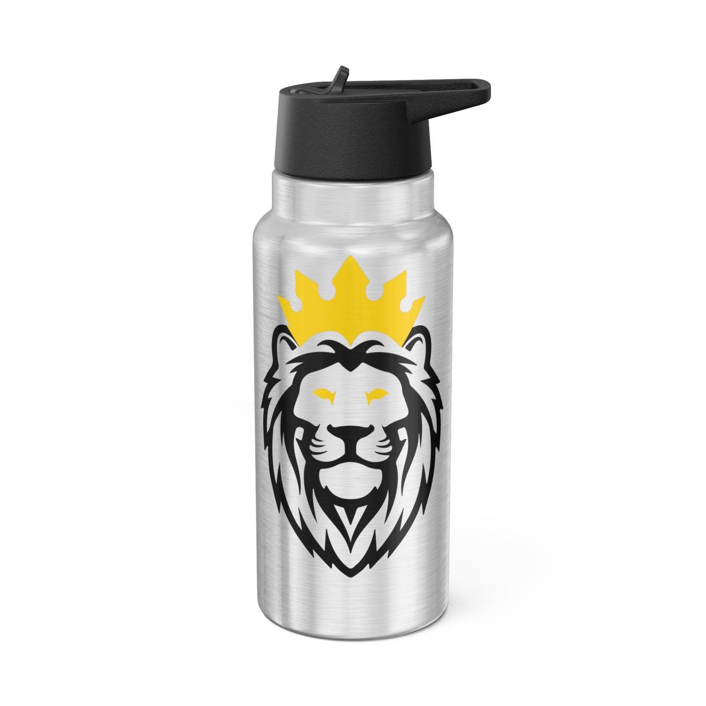 THSR KING Lion 32 oz Silver Insulated Tumbler – Durable Stainless Steel Water Bottle with Black Lid & Straw