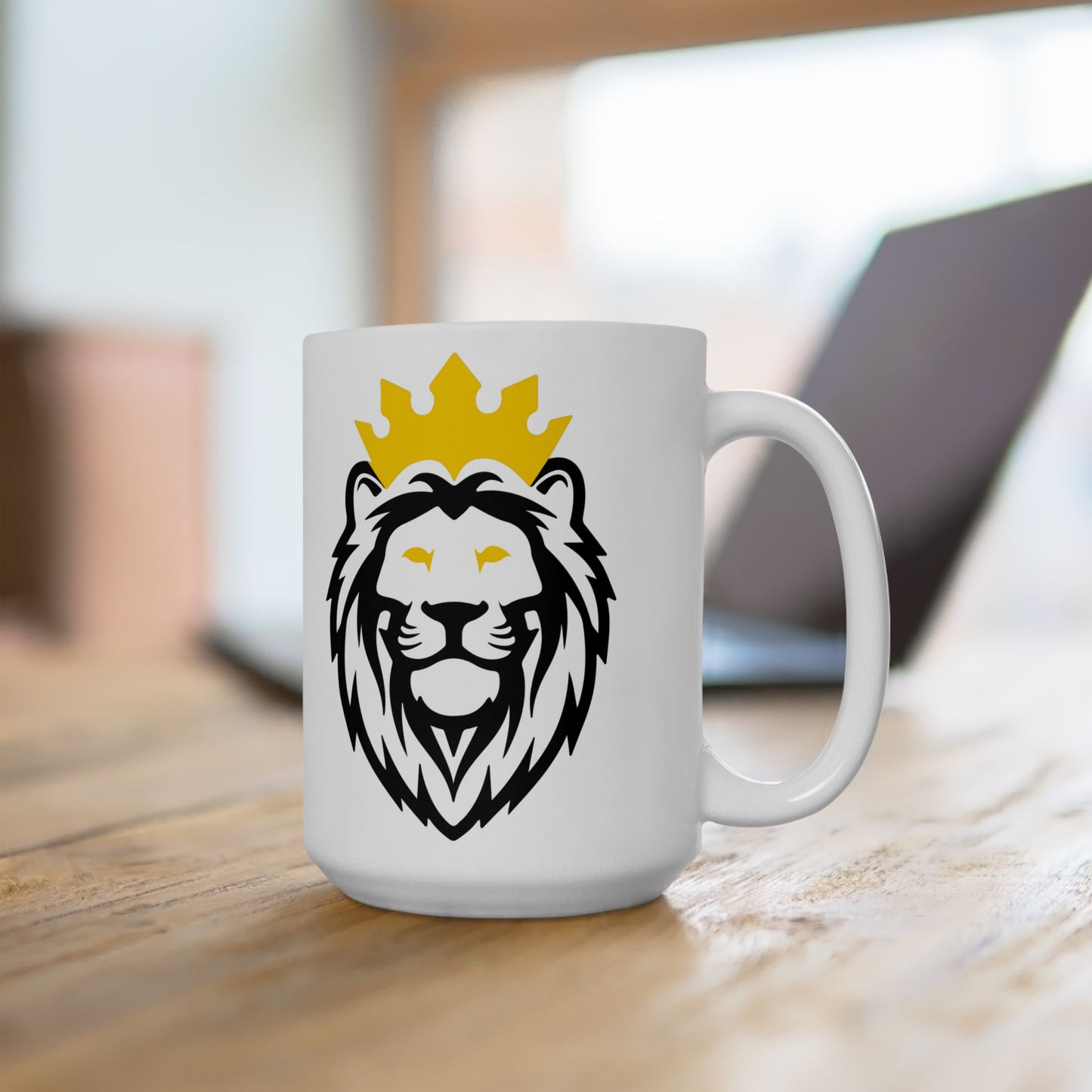 THSR 15 oz White Ceramic Mug - Black & Gold KING Lion and Black "THSR" Design on Opposite Sides