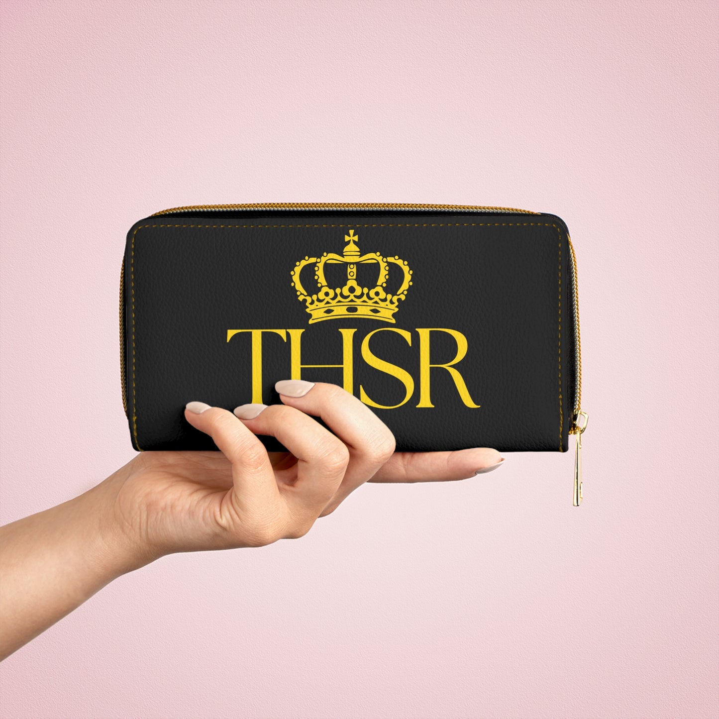 THSR Gold 'THSR' Black Long Zipper Wallet - Elegant Gold Detailing on Both Sides