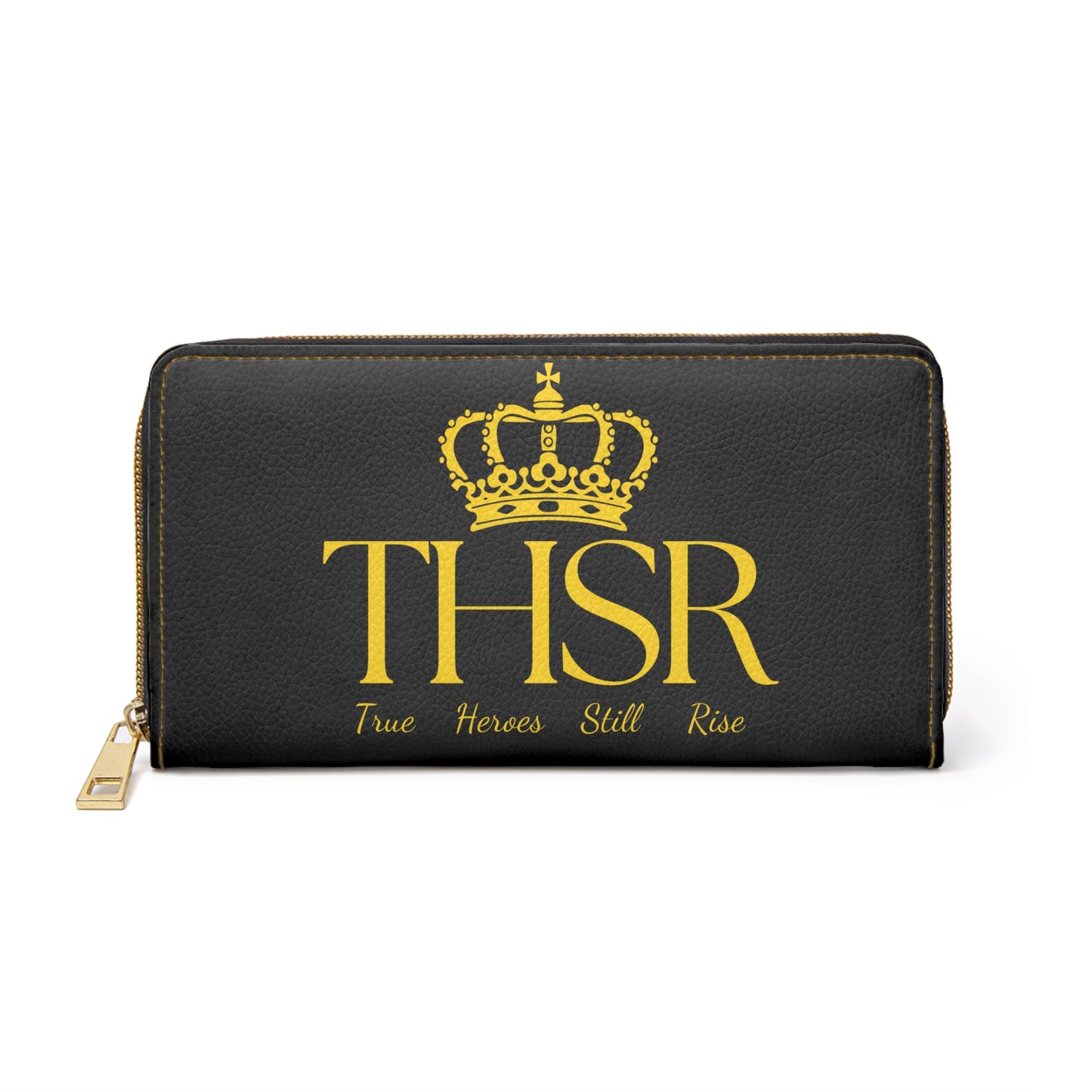 THSR Gold 'THSR True Heroes Still Rise' Black Long Zipper Wallet - Elegant Gold Detailing on Both Sides