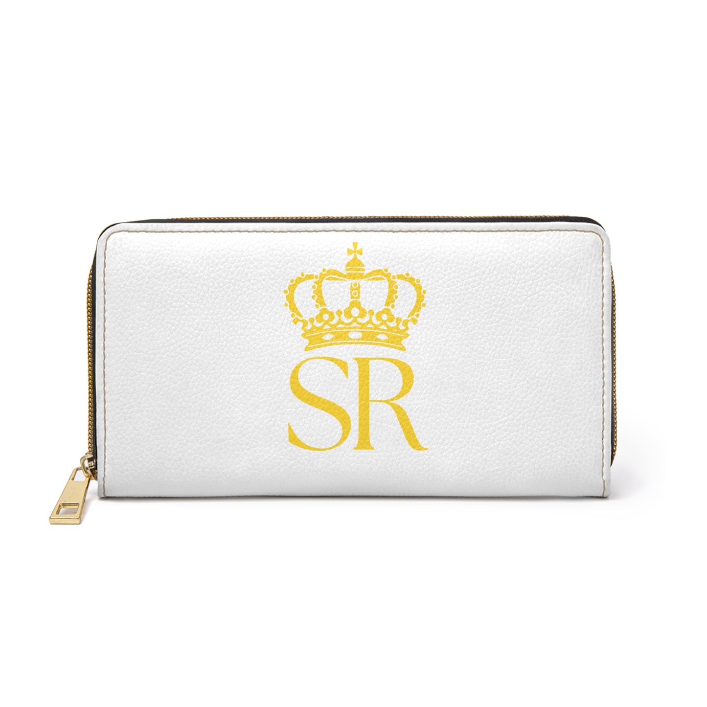 THSR 'SR' White Long Zipper Wallet - Elegant Gold Detailing on Both Sides