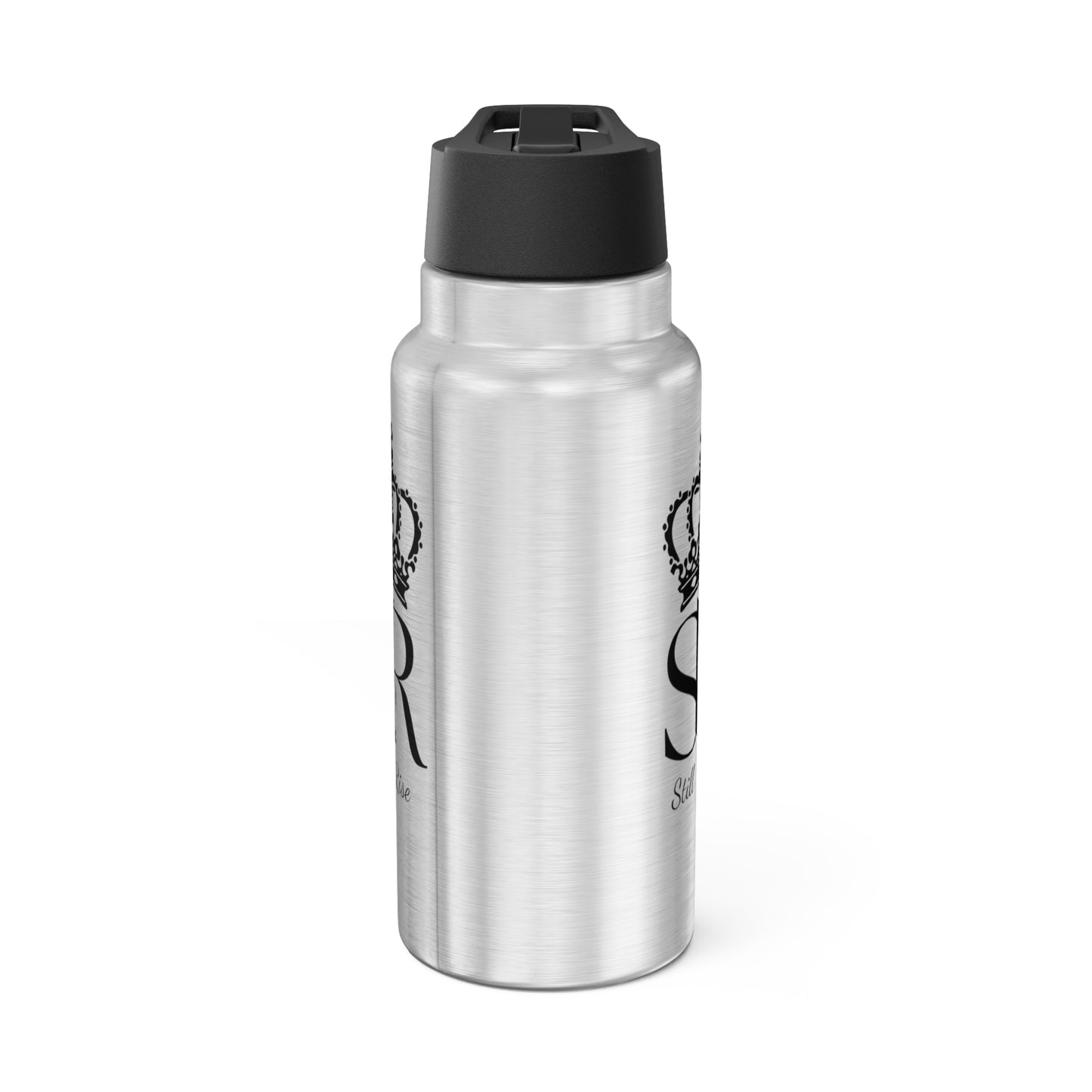 THSR “SR Still Rise” 32 oz Silver Insulated Tumbler – Durable Stainless Steel Water Bottle with Black Lid & Straw