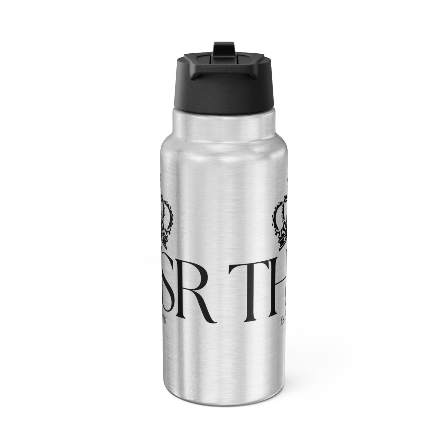 THSR “THSR Est. 2008” 32 oz Silver Insulated Tumbler – Durable Stainless Steel Water Bottle with Black Lid & Straw