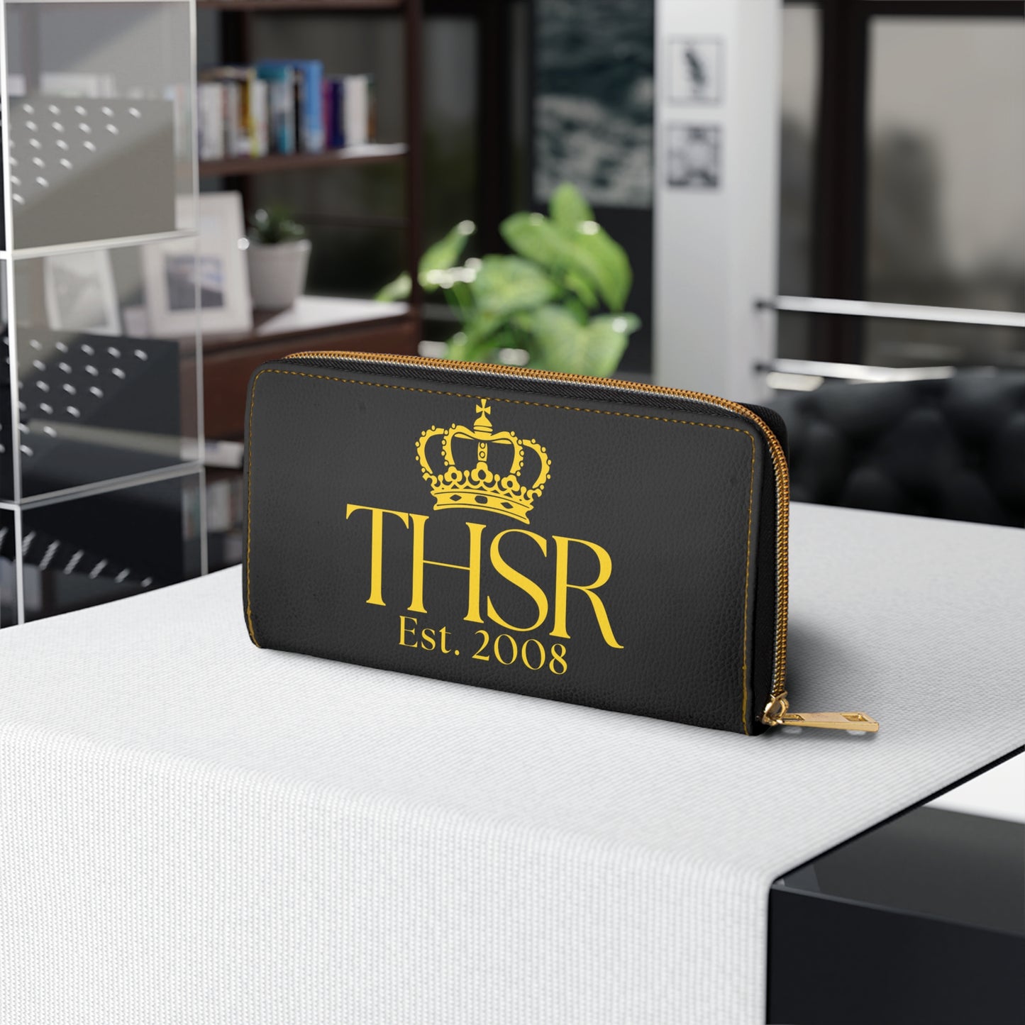 THSR Gold 'THSR Est. 2008' Black Long Zipper Wallet - Elegant Gold Detailing on Both Sides