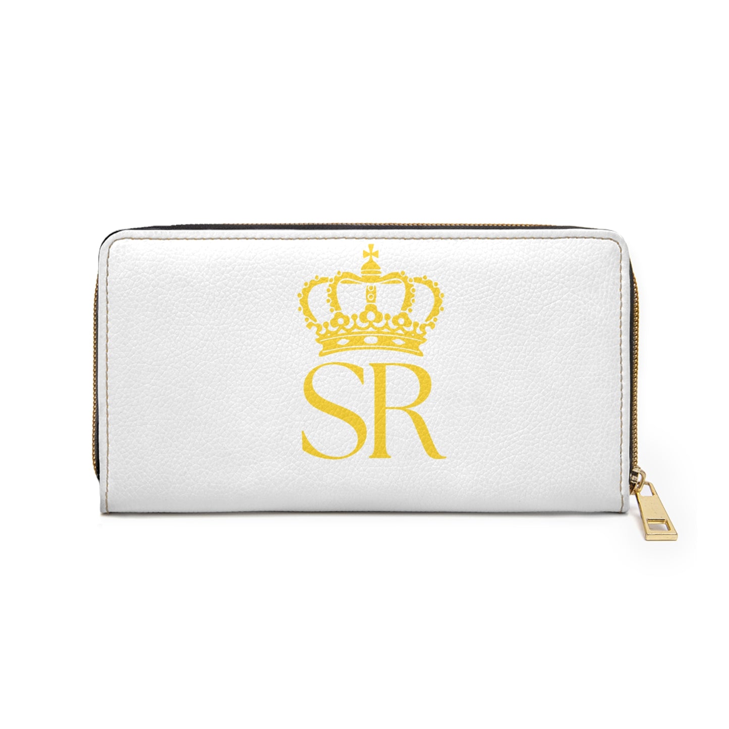 THSR 'SR' White Long Zipper Wallet - Elegant Gold Detailing on Both Sides