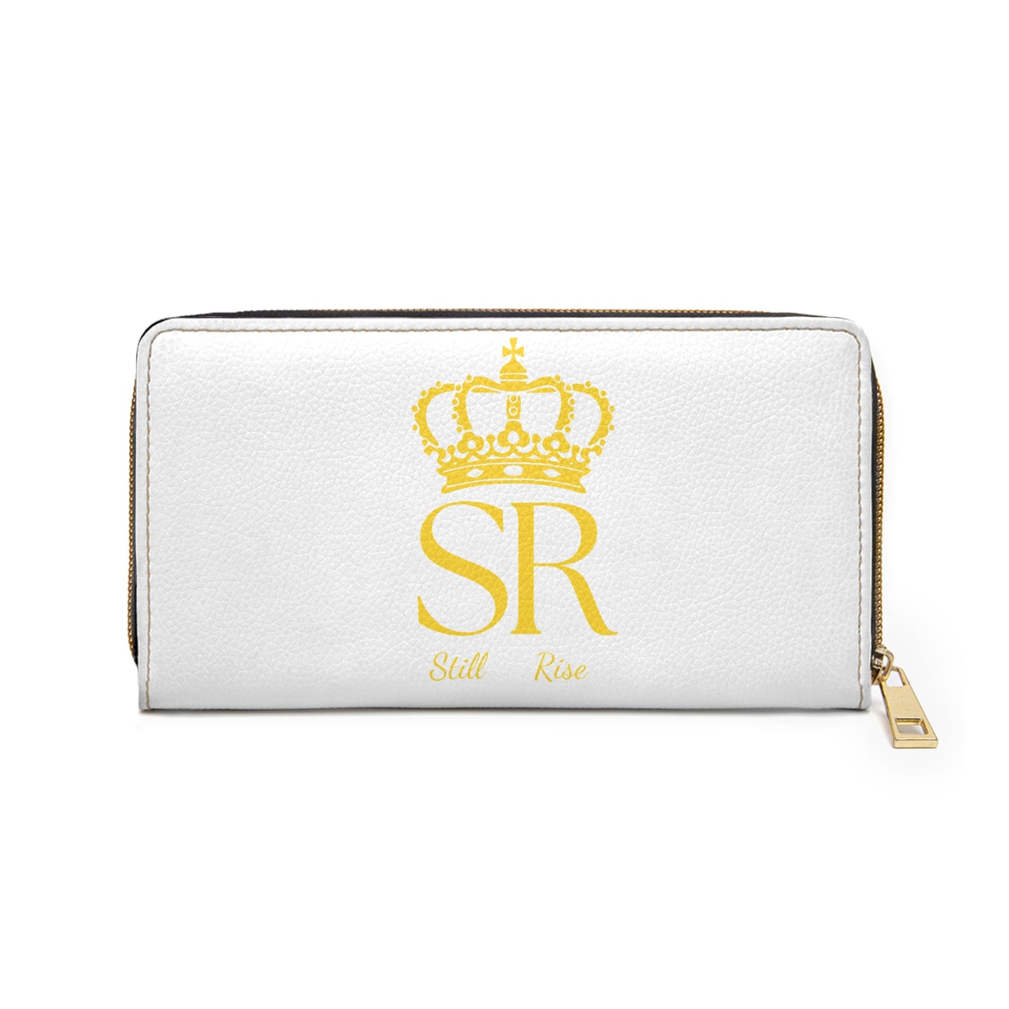 THSR 'SR Still Rise' White Long Zipper Wallet - Elegant Gold Detailing on Both Sides