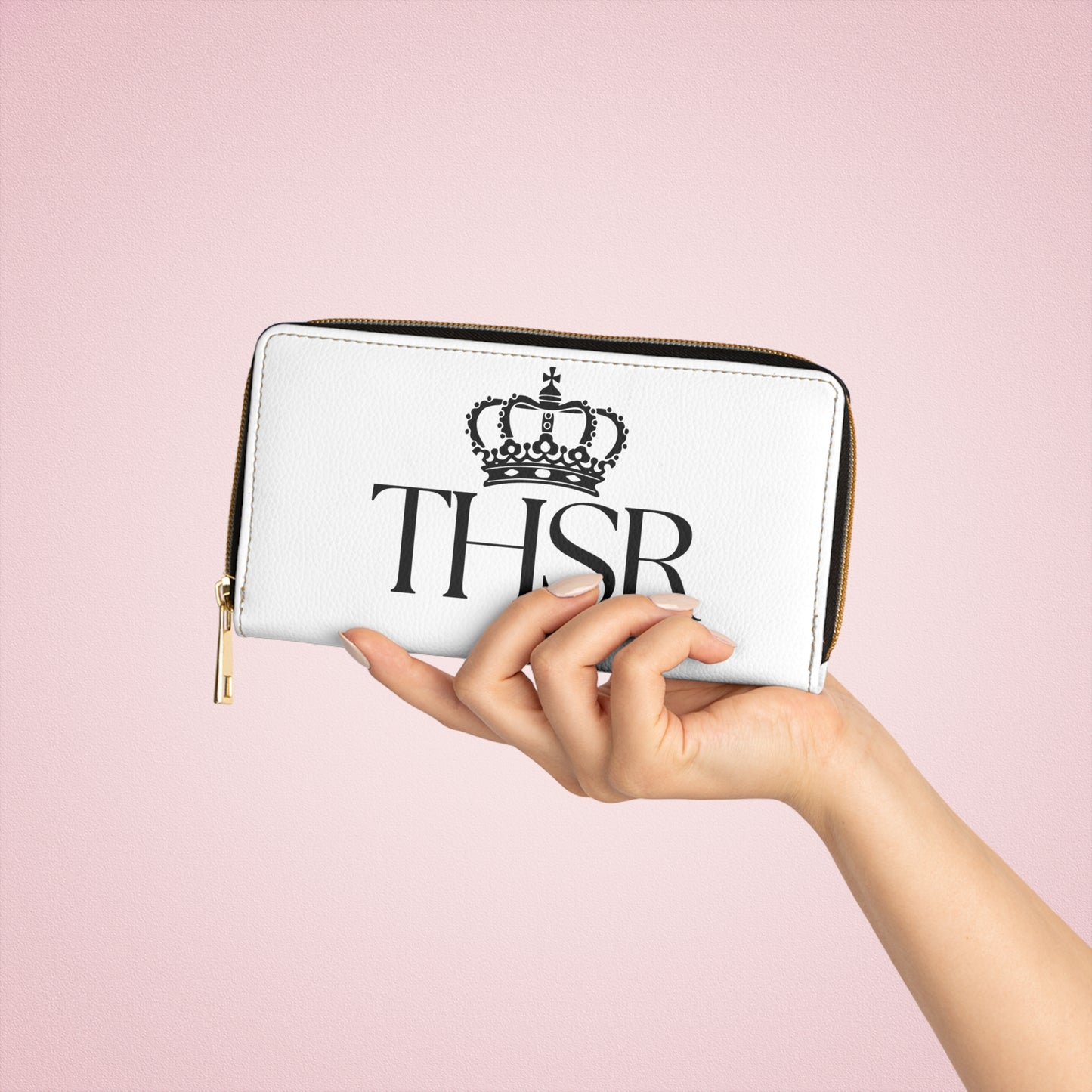 THSR Black 'THSR' White Long Zipper Wallet - Sleek Black Detailing on Both Sides