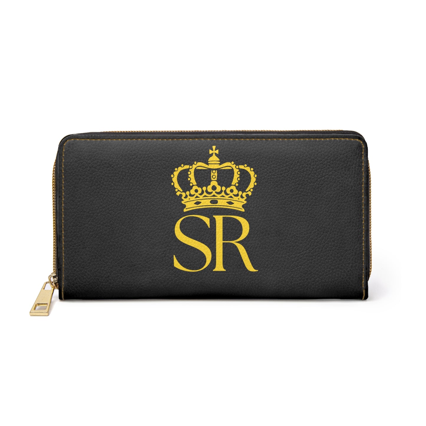 THSR Gold 'SR' Black Long Zipper Wallet - Elegant Gold Detailing on Both Sides