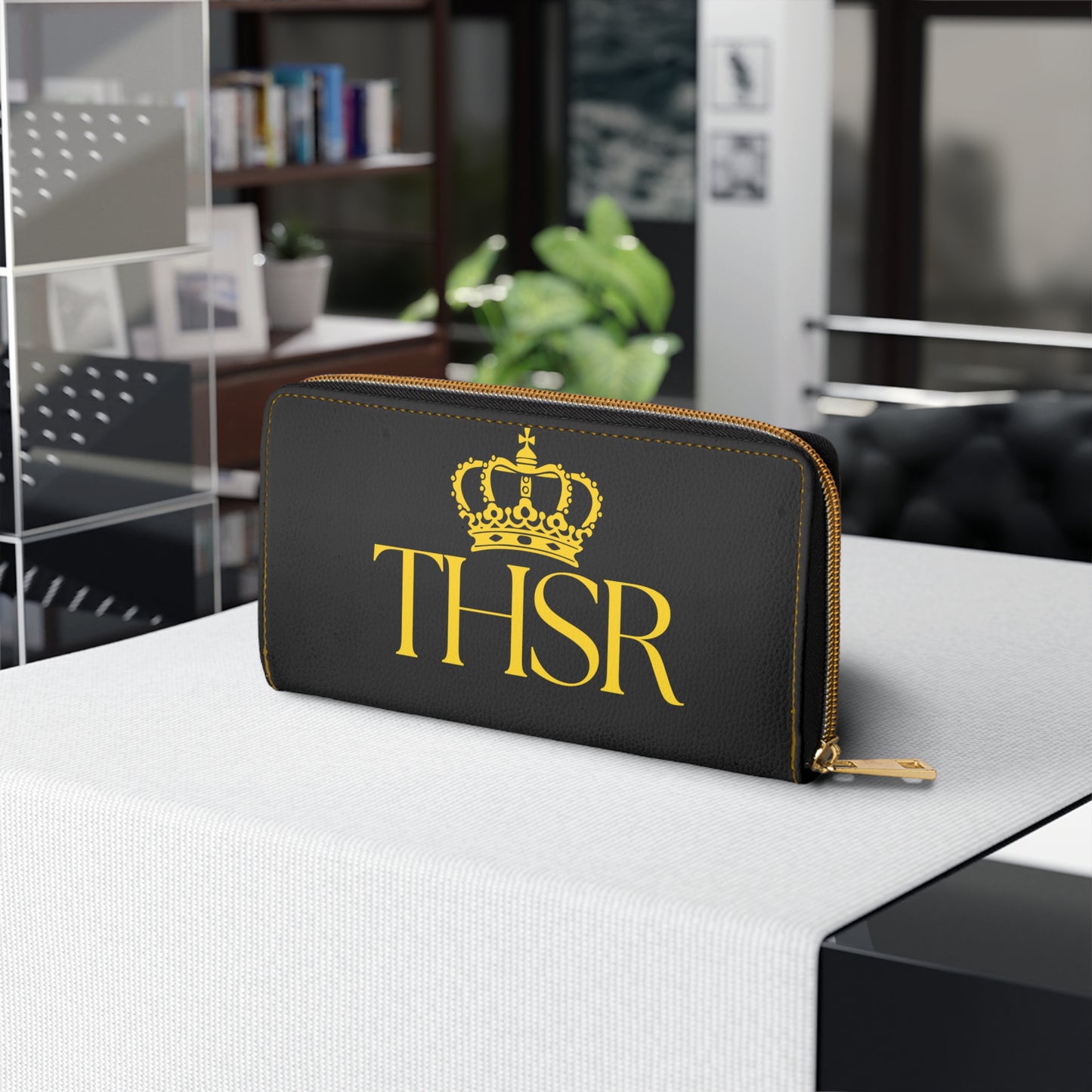 THSR Gold 'THSR' Black Long Zipper Wallet - Elegant Gold Detailing on Both Sides