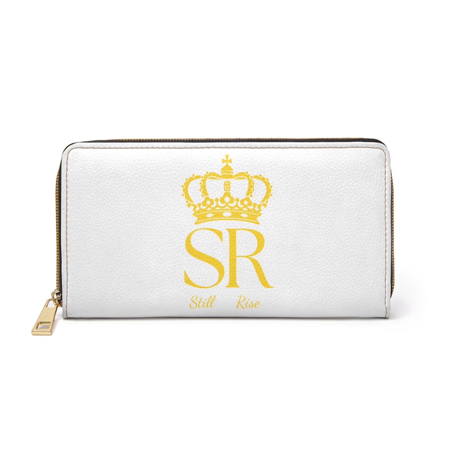 THSR 'SR Still Rise' White Long Zipper Wallet - Elegant Gold Detailing on Both Sides