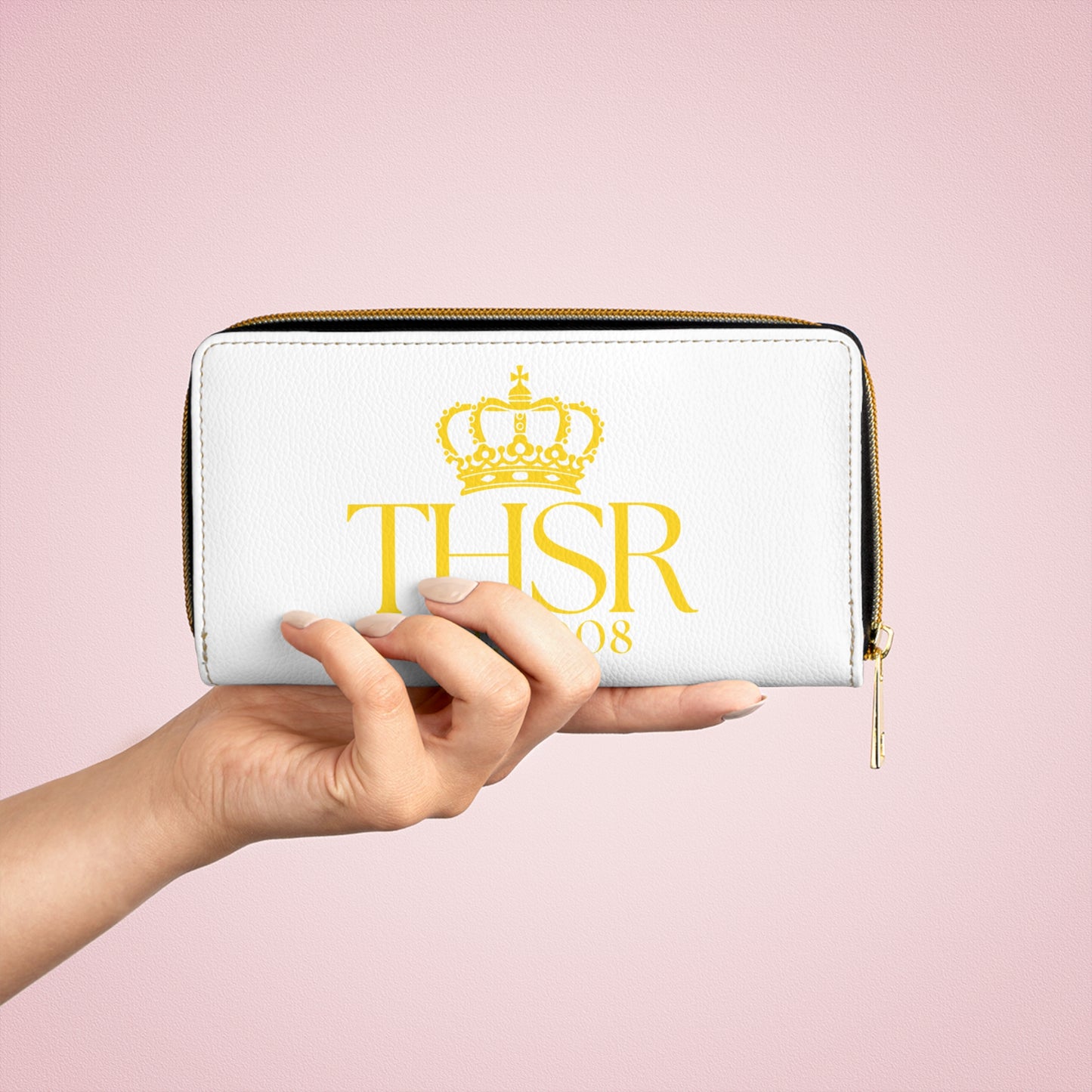 THSR 'THSR Est. 2008' White Long Zipper Wallet - Elegant Gold Detailing on Both Sides