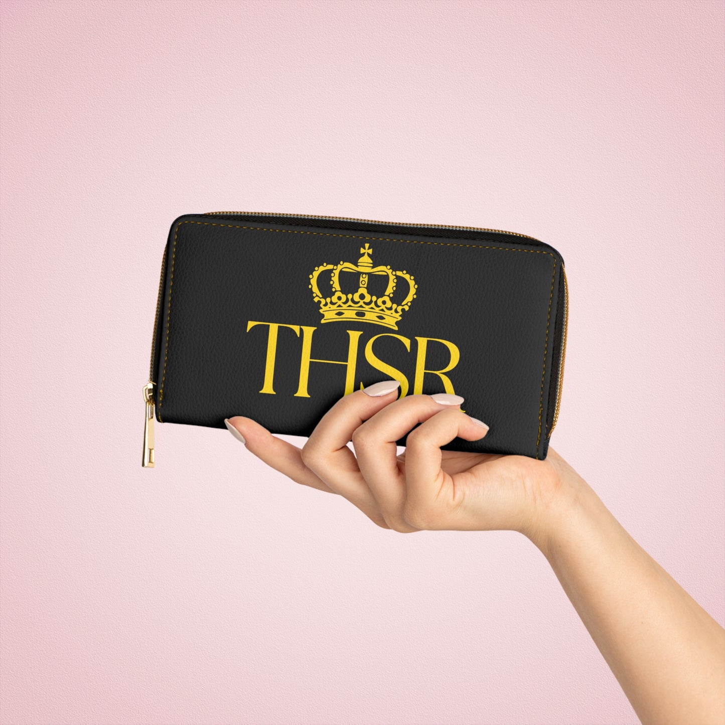 THSR Gold 'THSR' Black Long Zipper Wallet - Elegant Gold Detailing on Both Sides