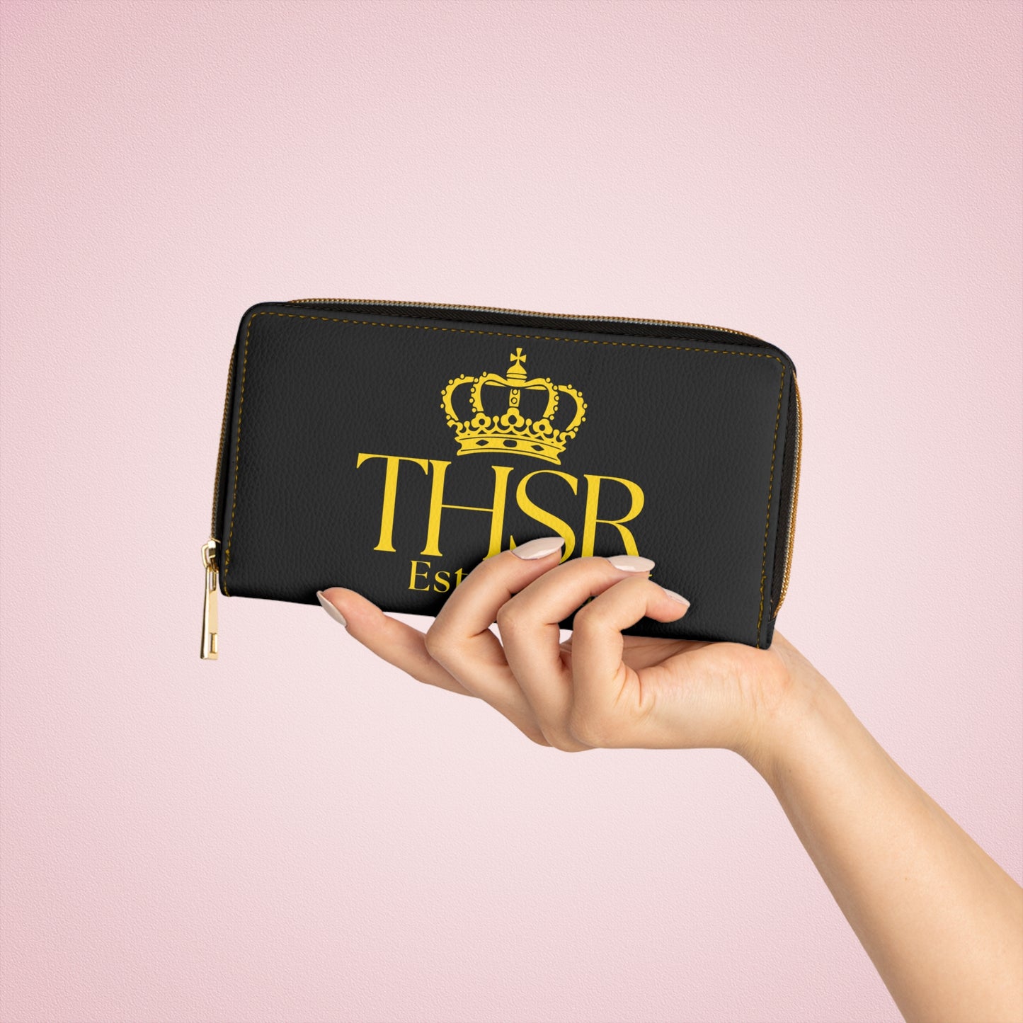 THSR Gold 'THSR Est. 2008' Black Long Zipper Wallet - Elegant Gold Detailing on Both Sides