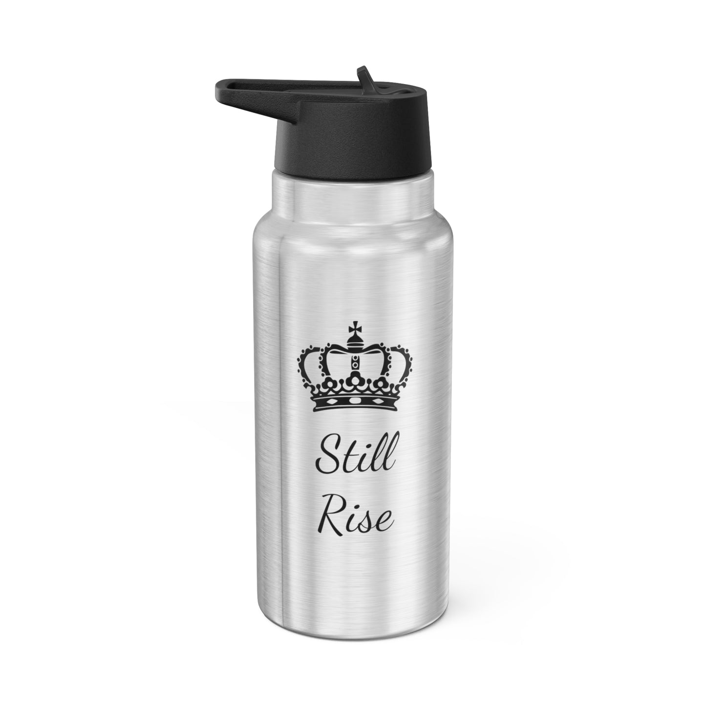 THSR "Still Rise" 32 oz Silver Insulated Tumbler – Durable Stainless Steel Water Bottle with Black Lid & Straw