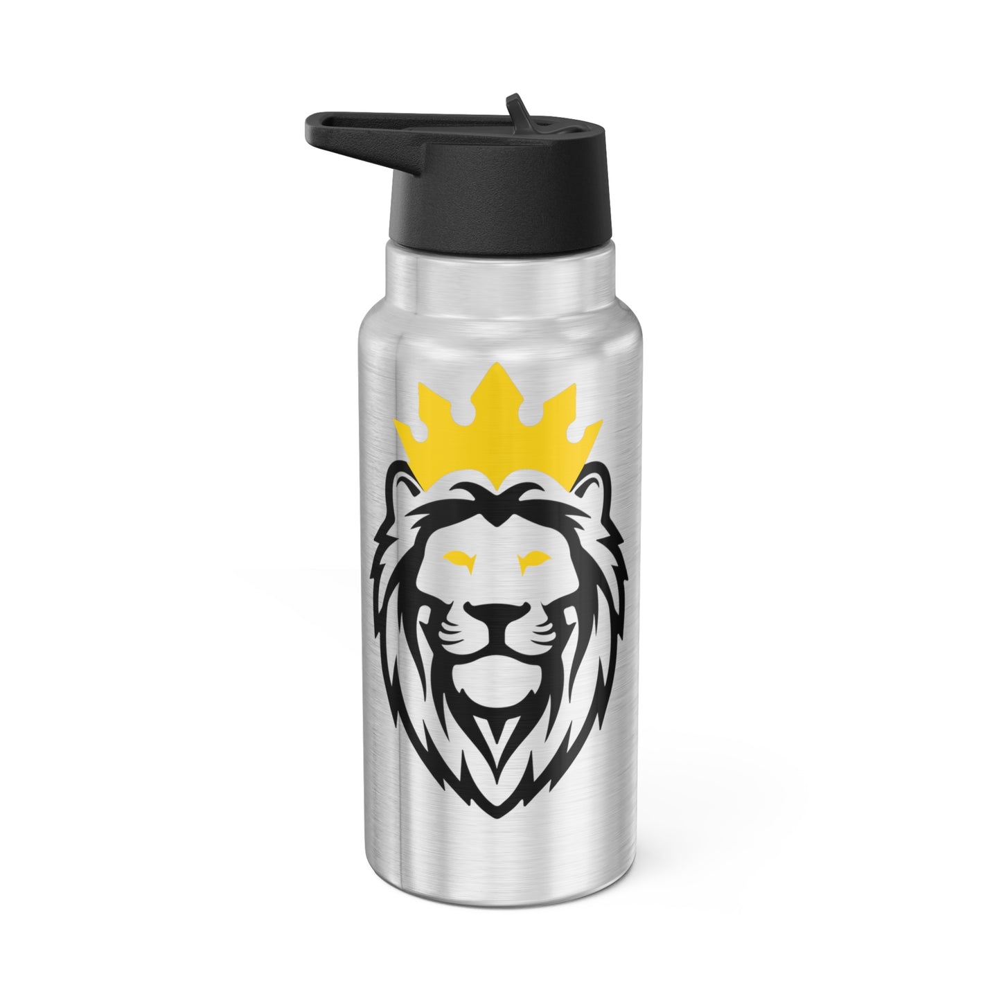 THSR KING Lion 32 oz Silver Insulated Tumbler – Durable Stainless Steel Water Bottle with Black Lid & Straw