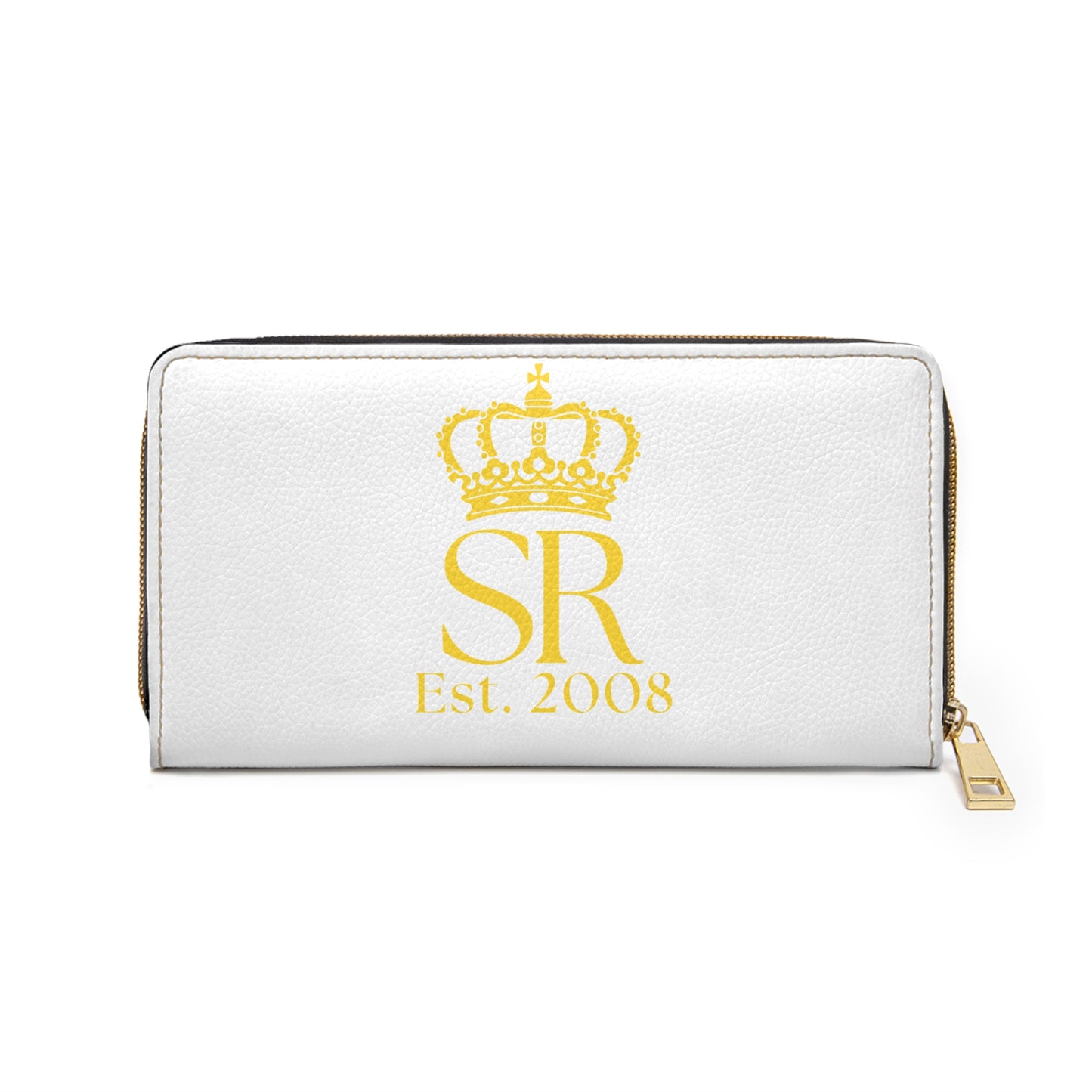 THSR 'SR Est. 2008' White Long Zipper Wallet - Elegant Gold Detailing on Both Sides