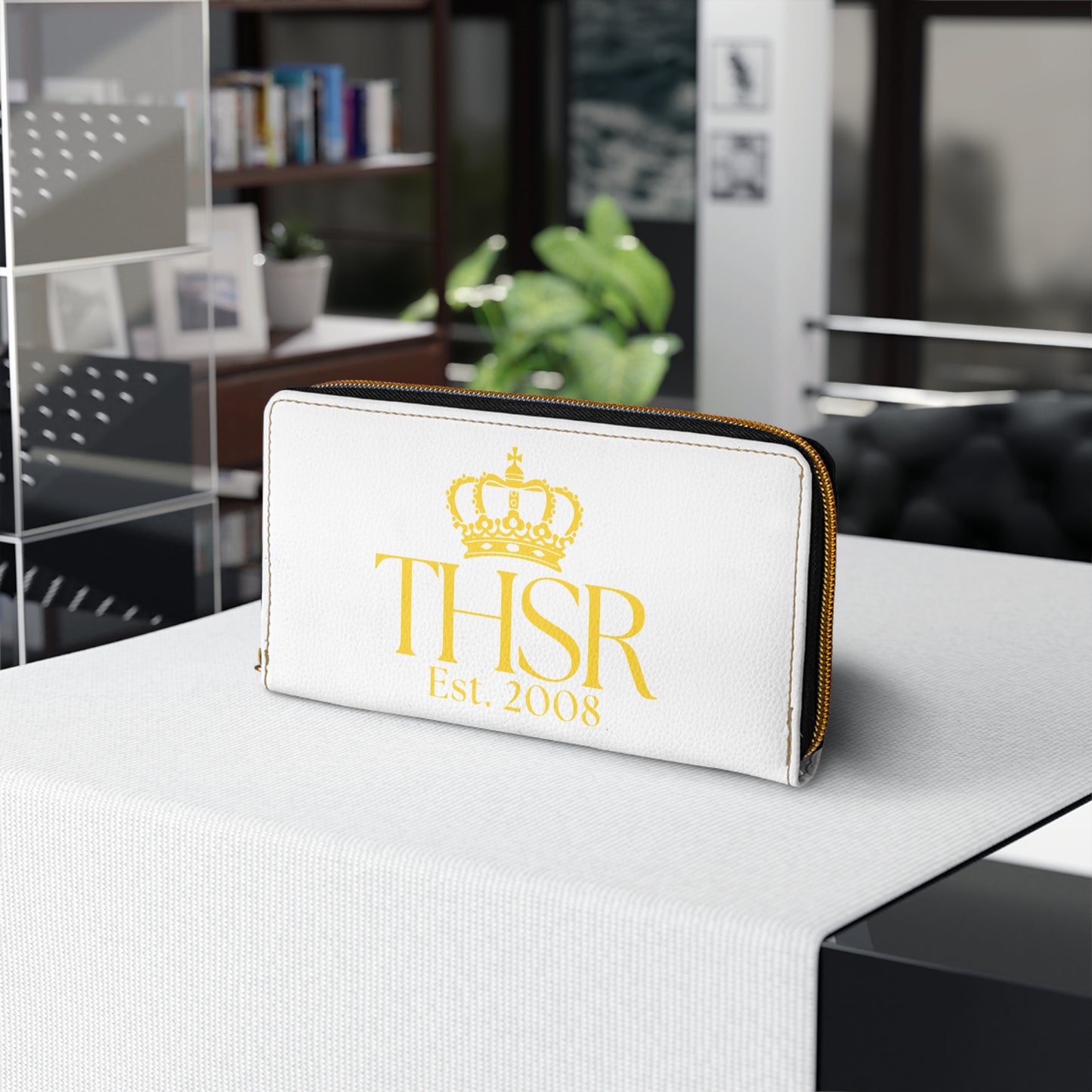 THSR 'THSR Est. 2008' White Long Zipper Wallet - Elegant Gold Detailing on Both Sides