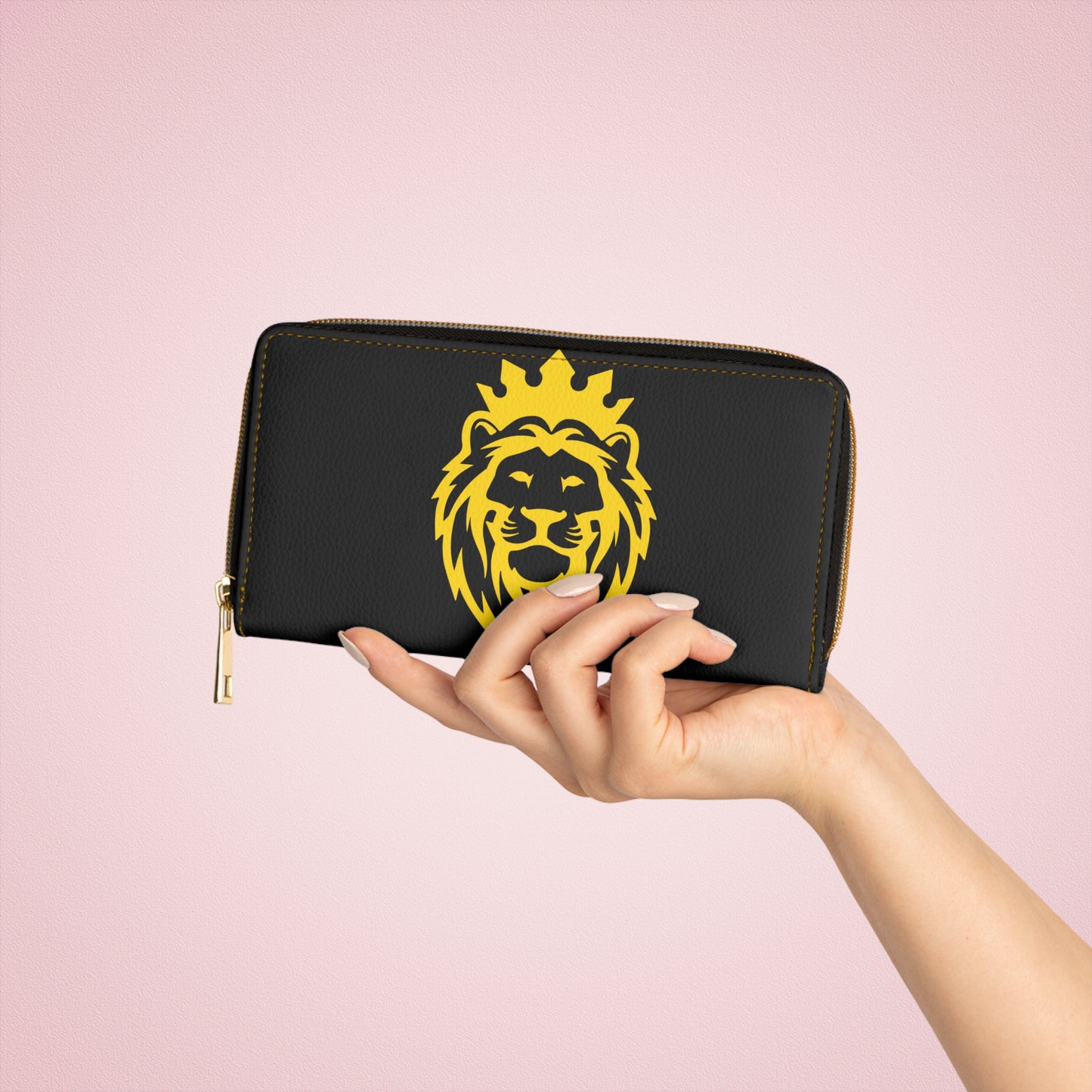 THSR Gold 'THSR KING' Black Long Zipper Wallet - Elegant Gold Detailing on Both Sides