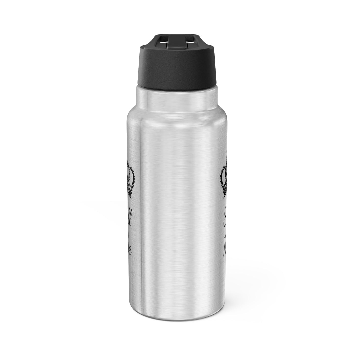 THSR "Still Rise" 32 oz Silver Insulated Tumbler – Durable Stainless Steel Water Bottle with Black Lid & Straw