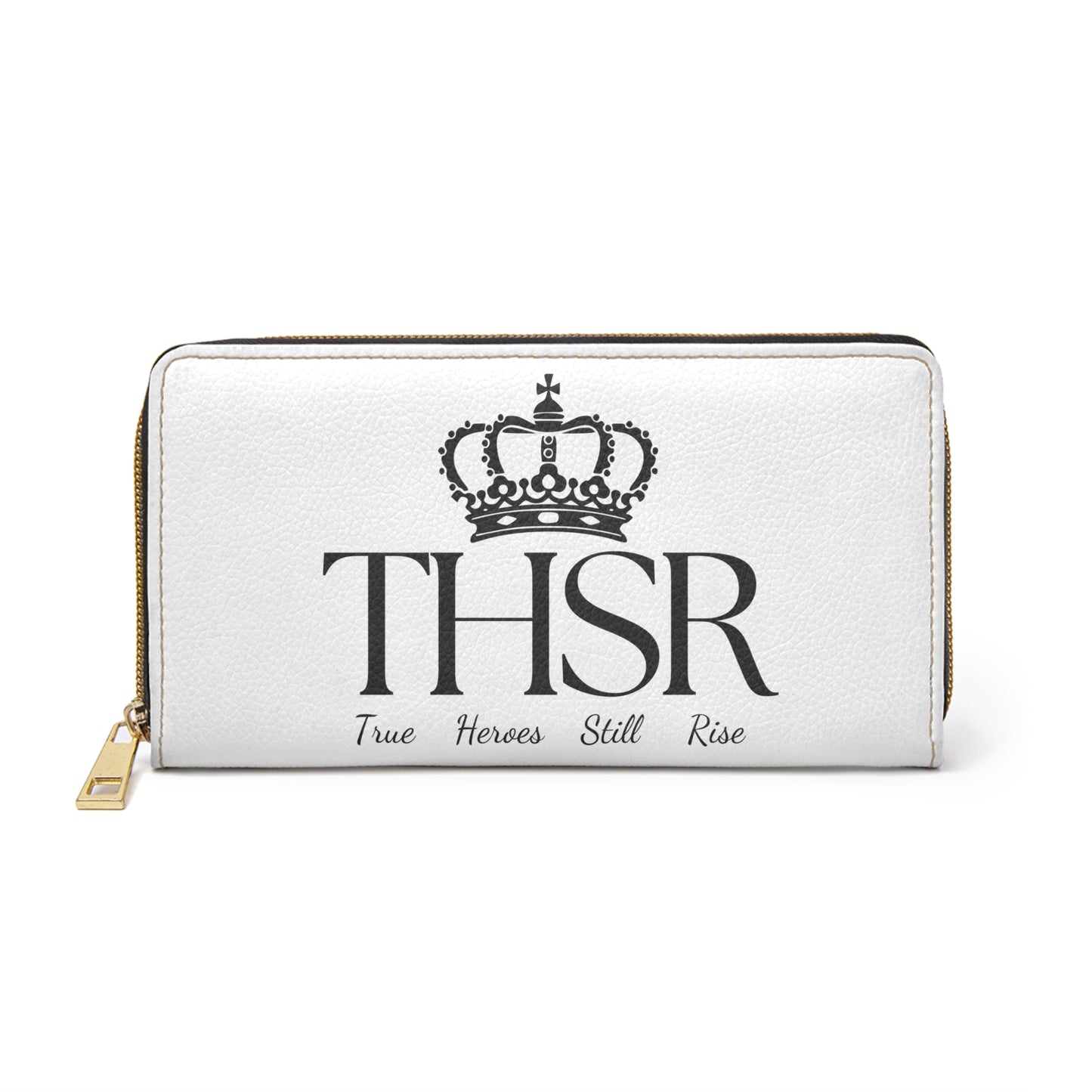 THSR Black 'THSR True Heroes Still Rise' White Long Zipper Wallet - Sleek Black Detailing on Both Sides