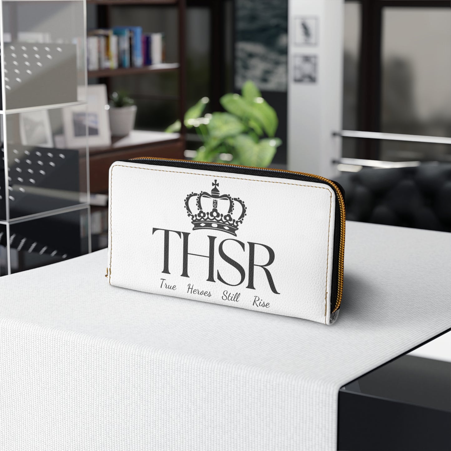 THSR Black 'THSR True Heroes Still Rise' White Long Zipper Wallet - Sleek Black Detailing on Both Sides