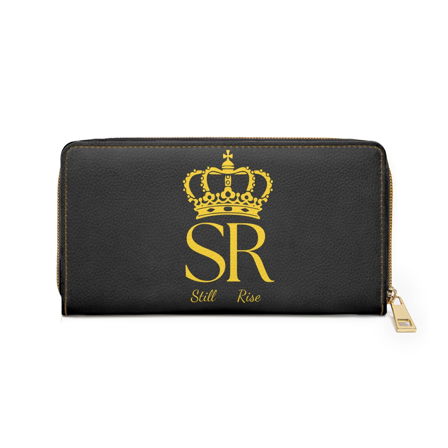 THSR Gold 'SR Still Rise' Black Long Zipper Wallet - Elegant Gold Detailing on Both Sides