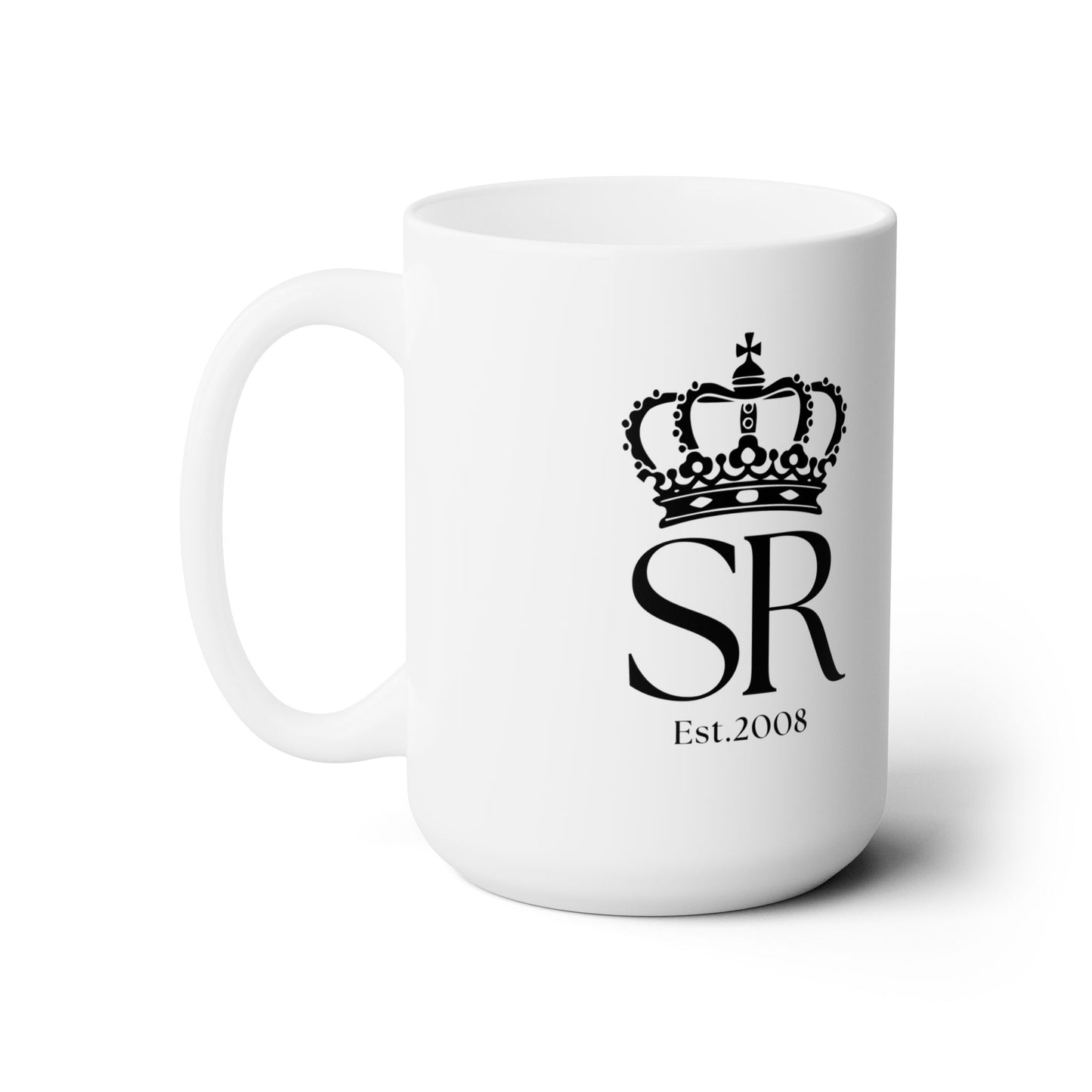 THSR "SR Est. 2008" 15 oz White Ceramic Mug - Black & Gold KING Lion and Black "SR Est. 2008" Design on Opposite Sides