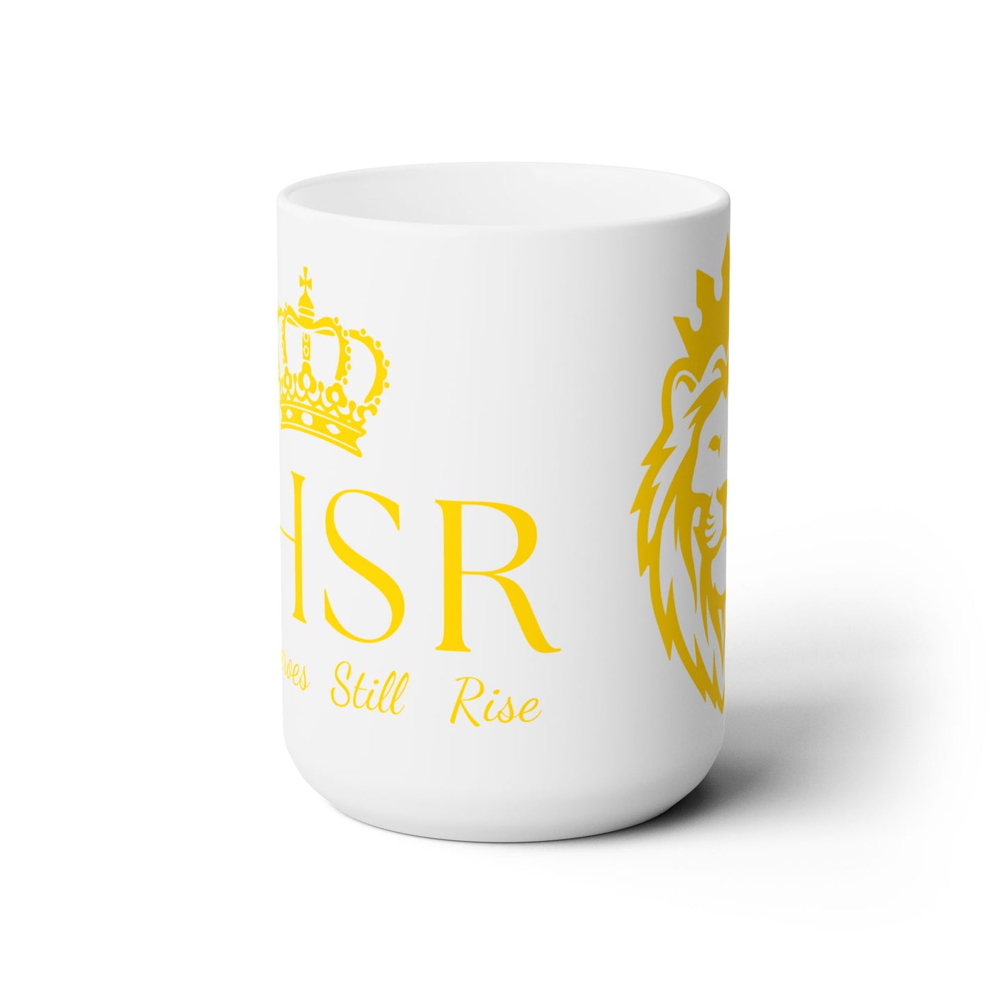 THSR "THSR True Heroes Still Rise" 15 oz White Ceramic Mug - Gold KING Lion and Gold "THSR True Heroes Still Rise" Design on Opposite Sides