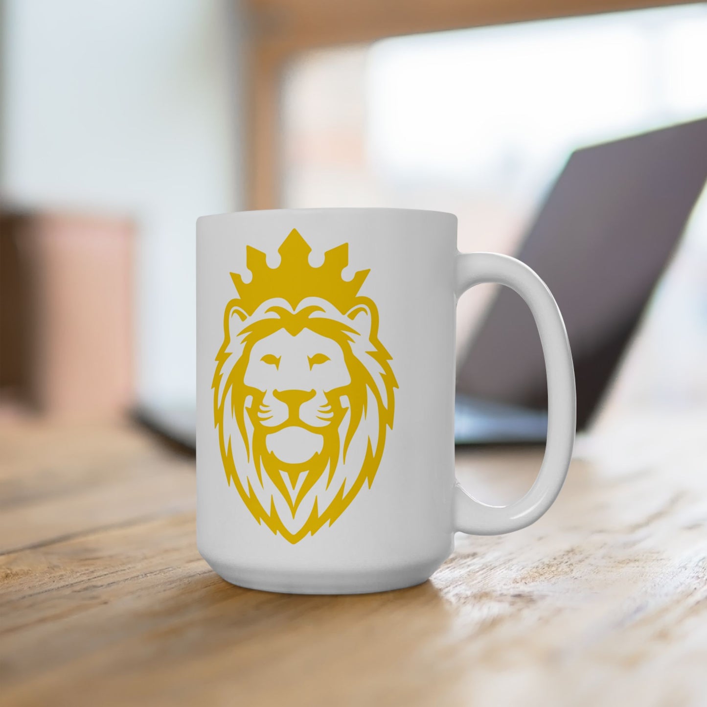 THSR Est. 2008 15 oz White Ceramic Mug - Gold KING Lion and Gold "THSR Est. 2008" Design on Opposite Sides