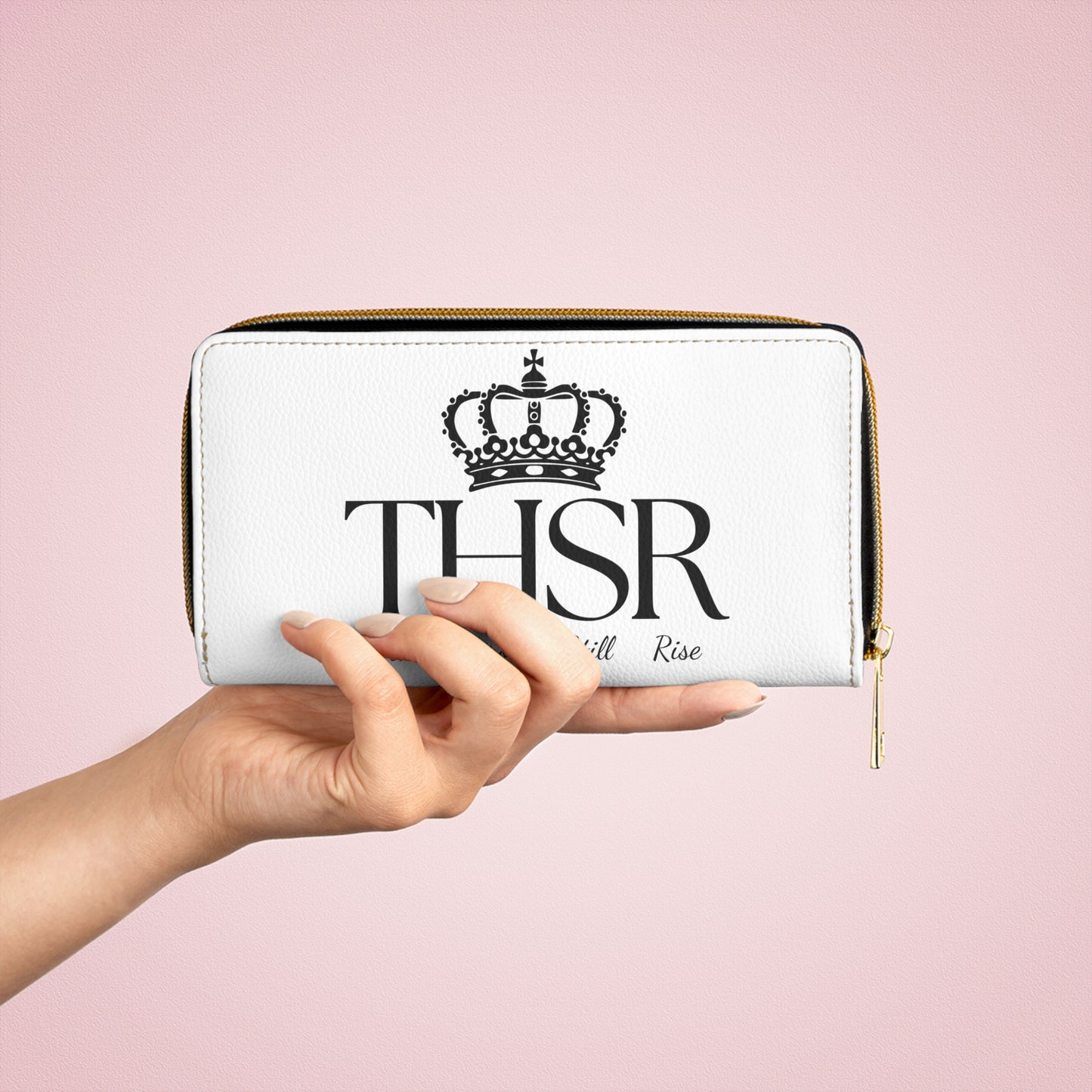 THSR Black 'THSR True Heroes Still Rise' White Long Zipper Wallet - Sleek Black Detailing on Both Sides