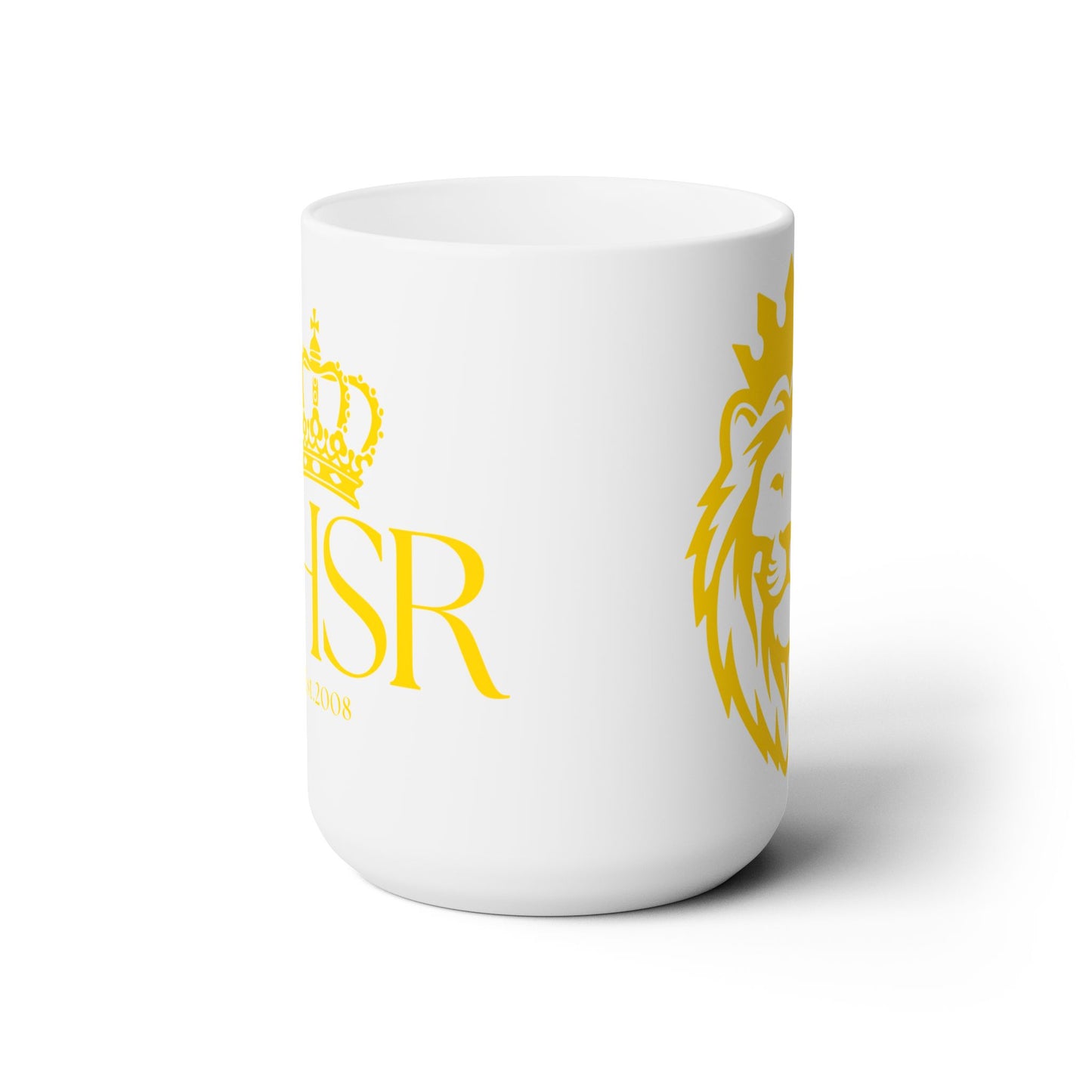 THSR Est. 2008 15 oz White Ceramic Mug - Gold KING Lion and Gold "THSR Est. 2008" Design on Opposite Sides