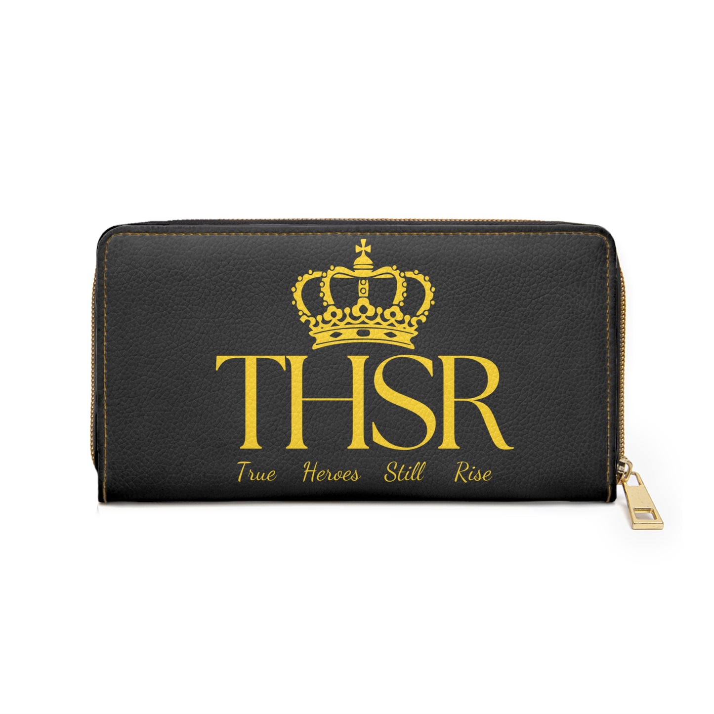 THSR Gold 'THSR True Heroes Still Rise' Black Long Zipper Wallet - Elegant Gold Detailing on Both Sides