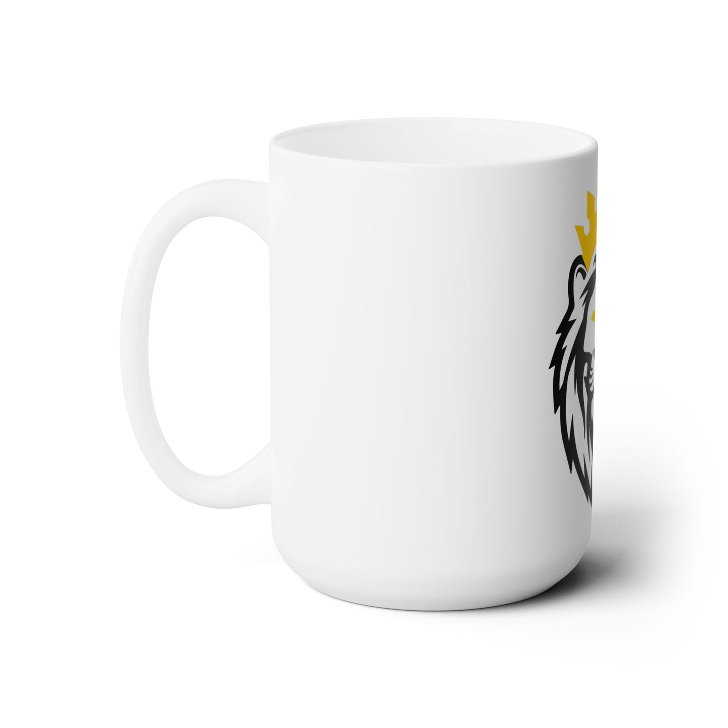 THSR KING Lion 15 oz White Ceramic Mug - Black & Gold THSR KING Lion