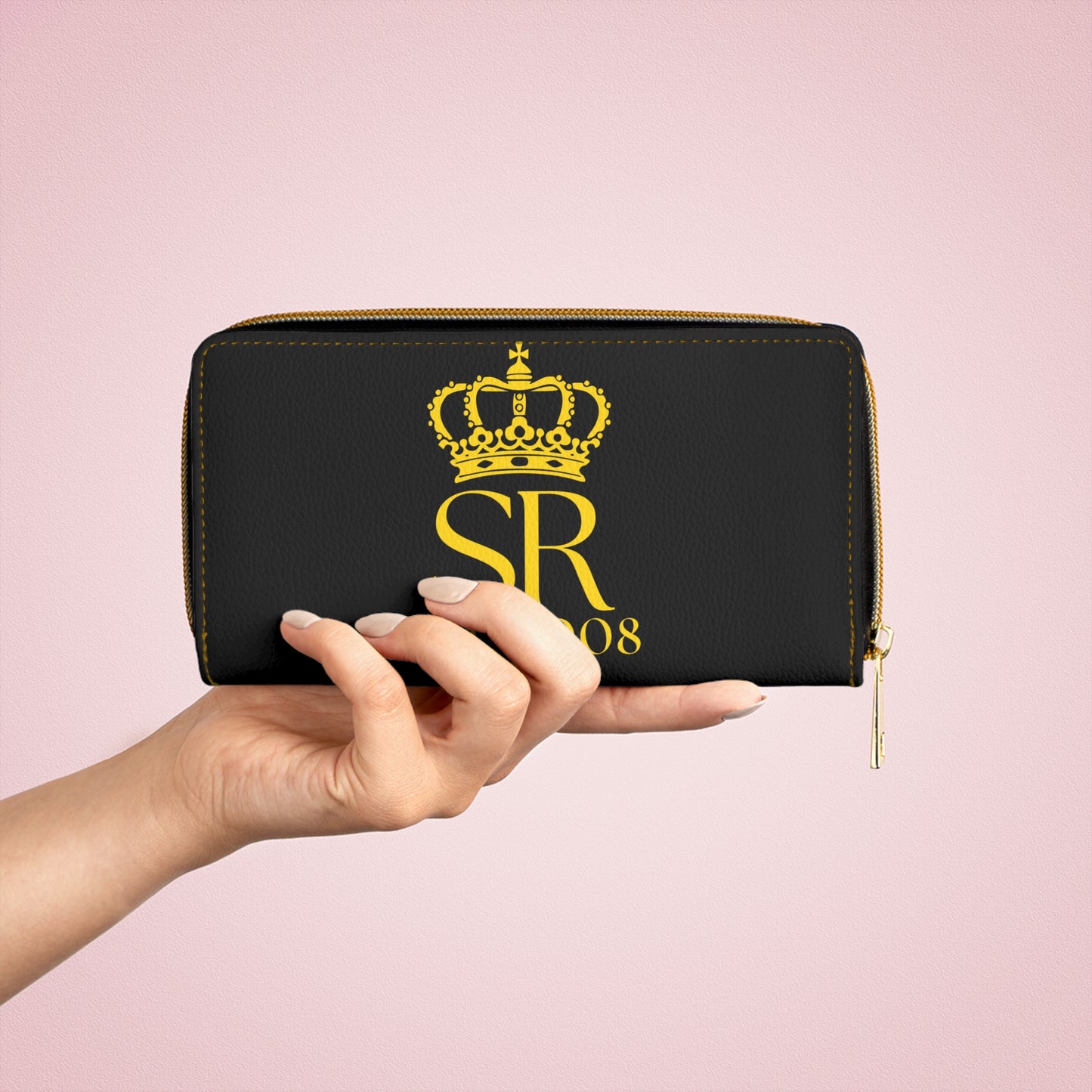 THSR Gold 'SR Est. 2008' Black Long Zipper Wallet - Elegant Gold Detailing on Both Sides