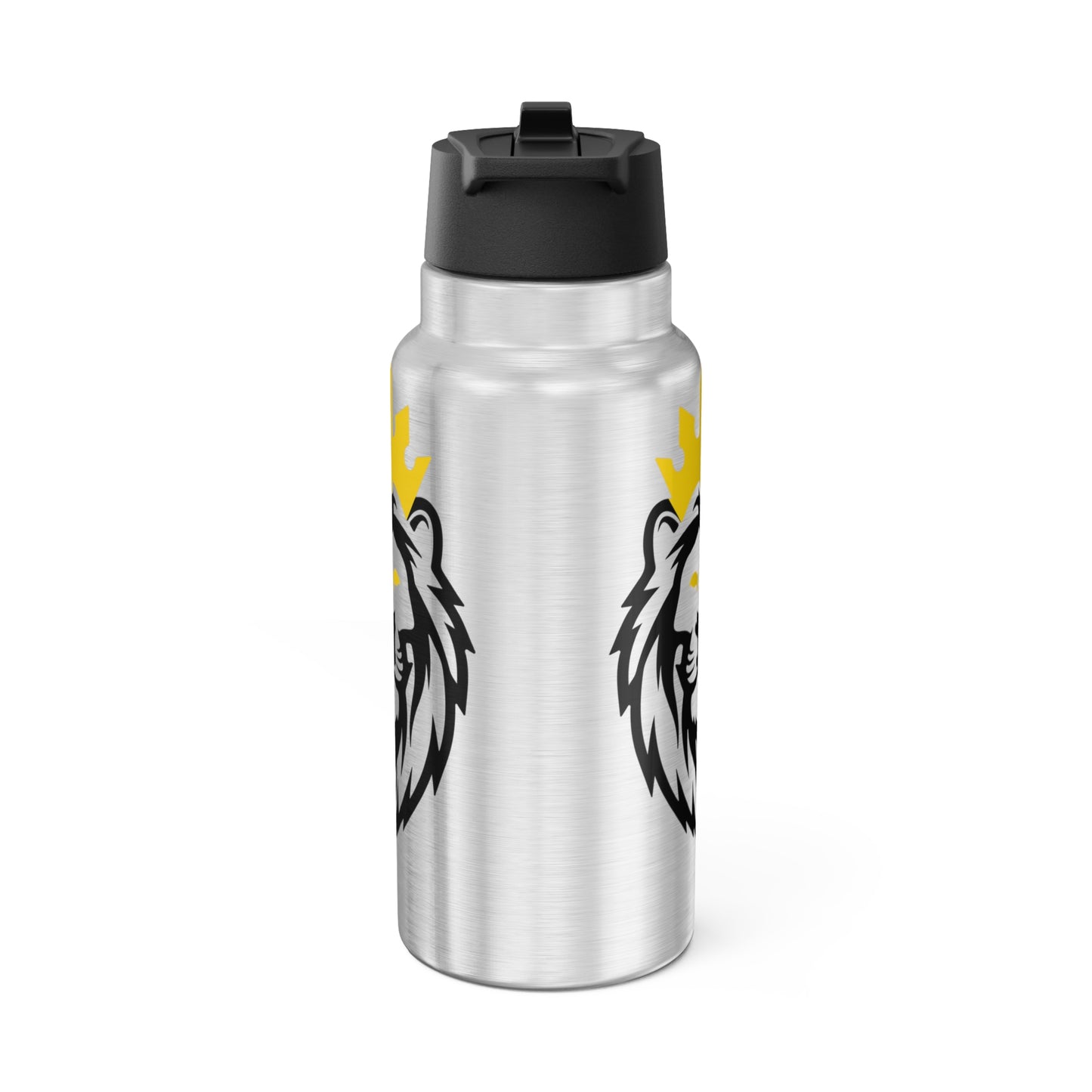 THSR KING Lion 32 oz Silver Insulated Tumbler – Durable Stainless Steel Water Bottle with Black Lid & Straw