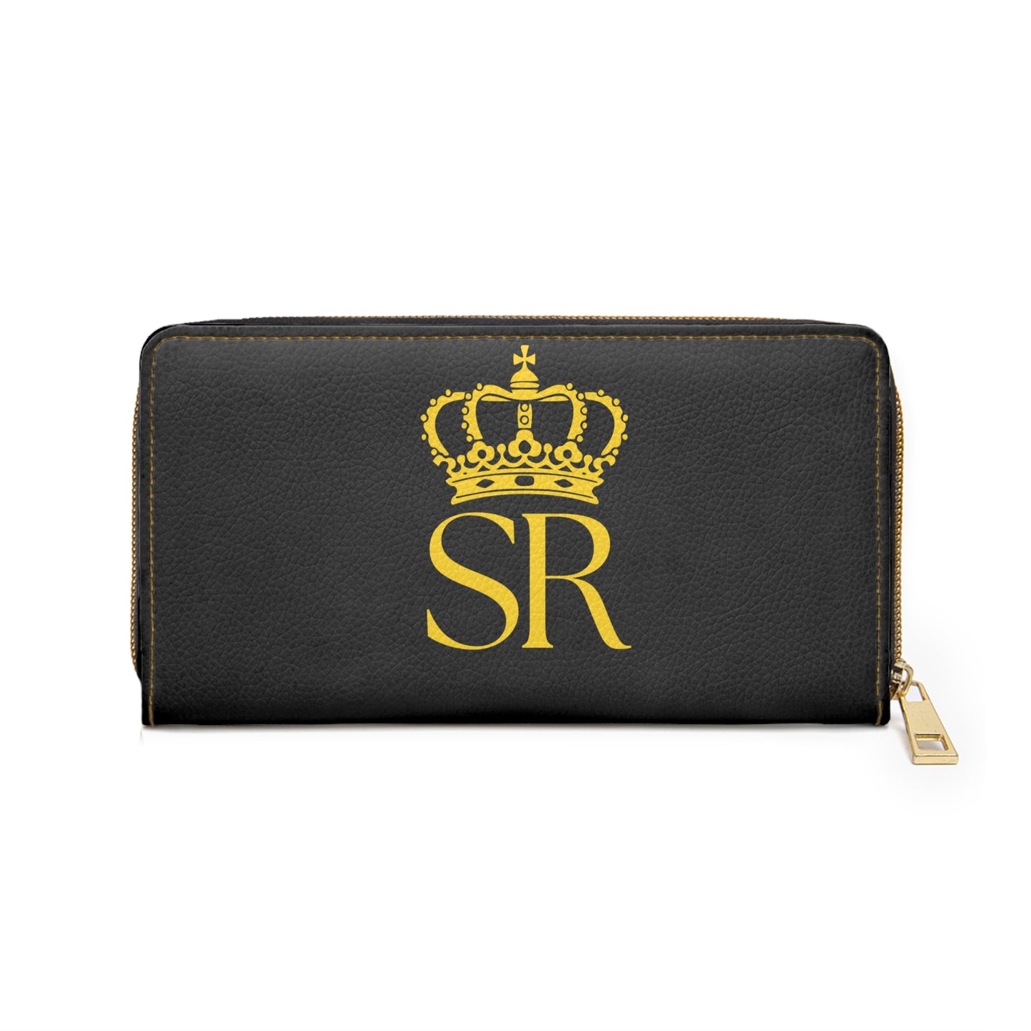 THSR Gold 'SR' Black Long Zipper Wallet - Elegant Gold Detailing on Both Sides