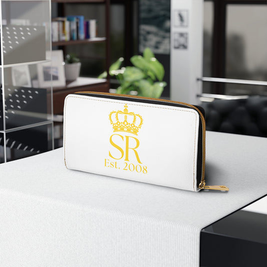 THSR 'SR Est. 2008' White Long Zipper Wallet - Elegant Gold Detailing on Both Sides