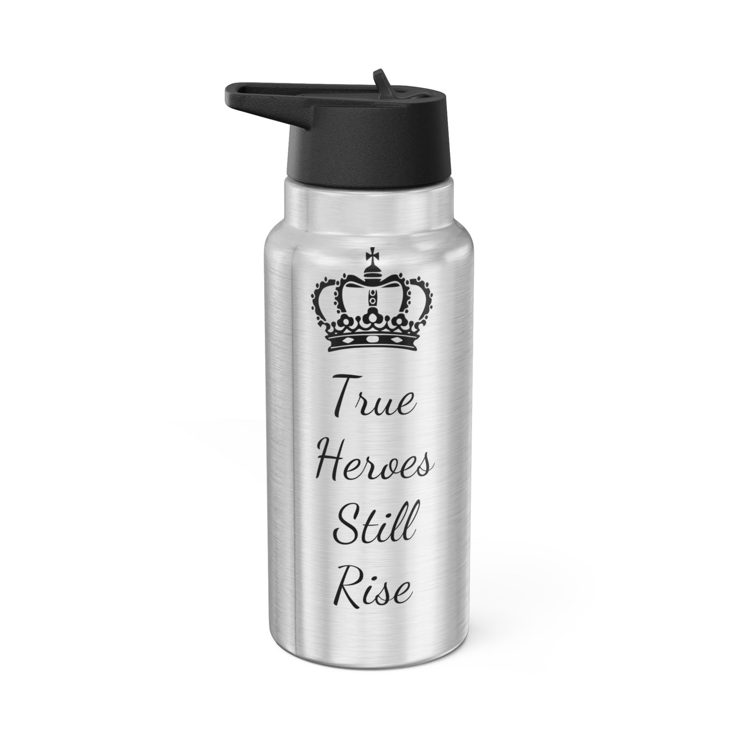 THSR "True Heroes Still Rise" 32 oz Silver Insulated Tumbler – Durable Stainless Steel Water Bottle with Black Lid & Straw