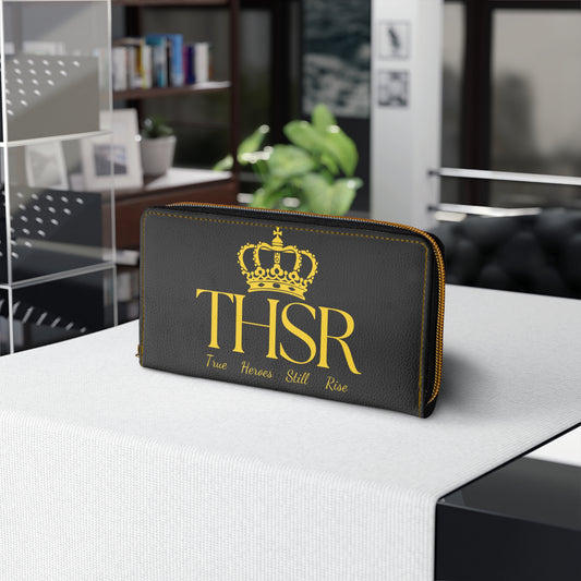 THSR Gold 'THSR True Heroes Still Rise' Black Long Zipper Wallet - Elegant Gold Detailing on Both Sides