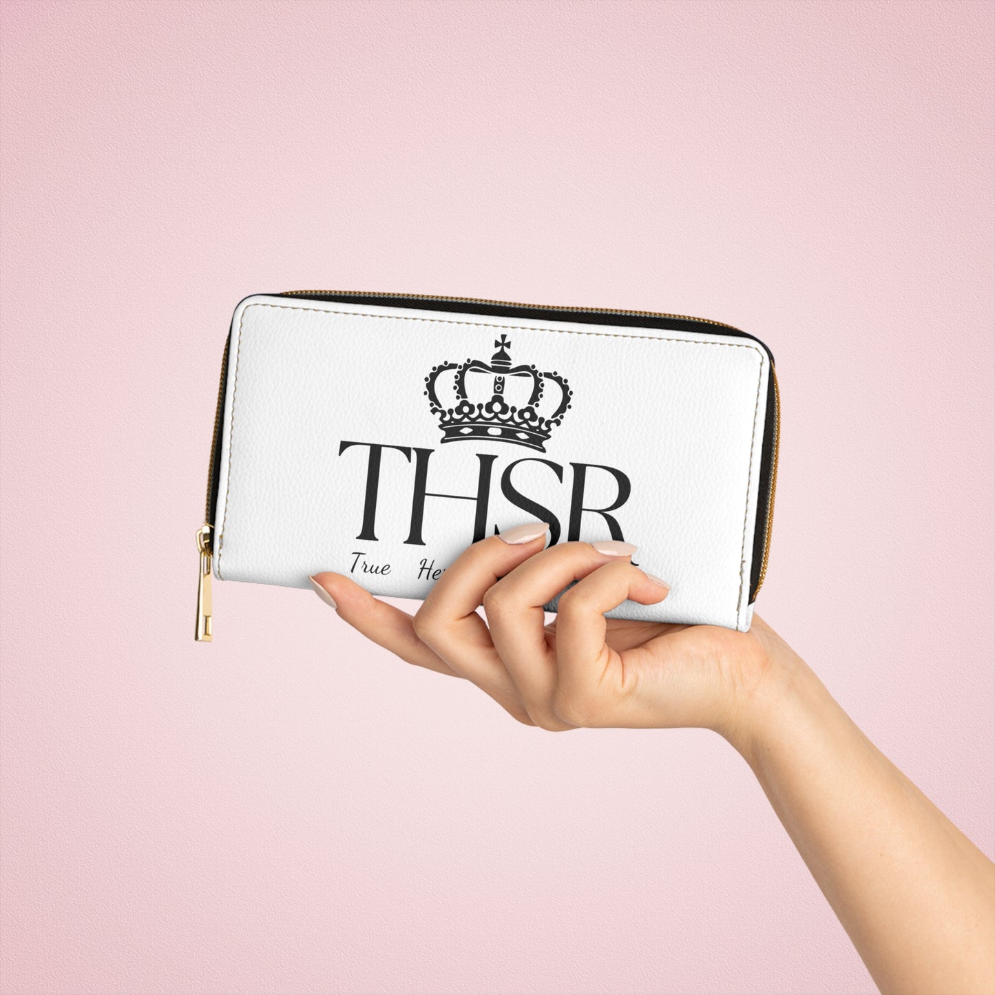 THSR Black 'THSR True Heroes Still Rise' White Long Zipper Wallet - Sleek Black Detailing on Both Sides