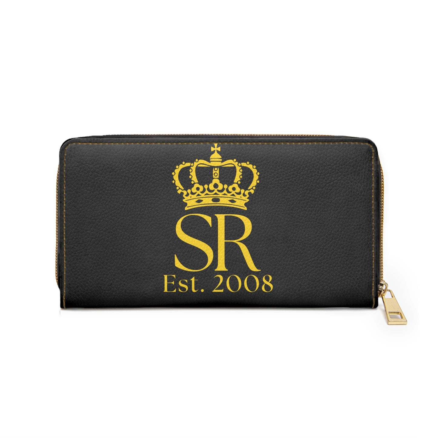 THSR Gold 'SR Est. 2008' Black Long Zipper Wallet - Elegant Gold Detailing on Both Sides