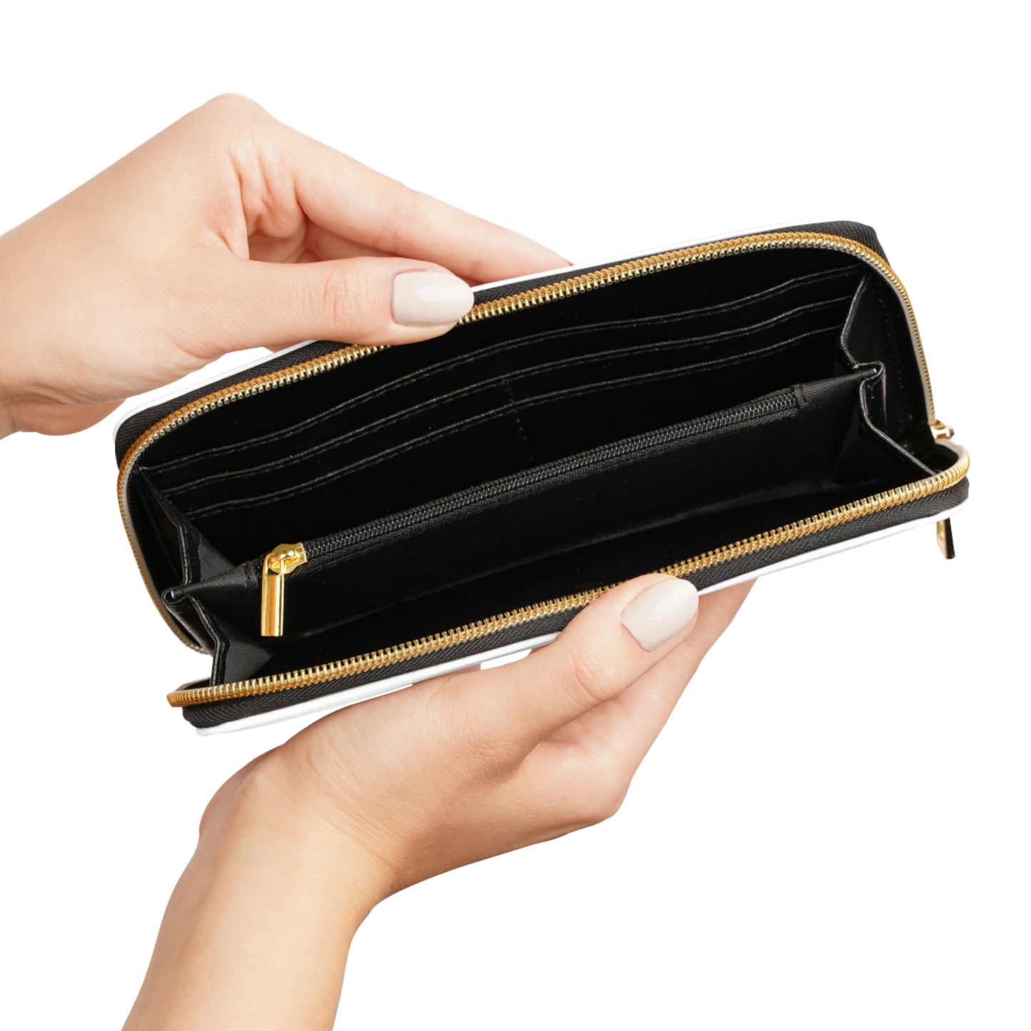 THSR Black 'SR Est. 2008' White Long Zipper Wallet - Sleek Black Detailing on Both Sides