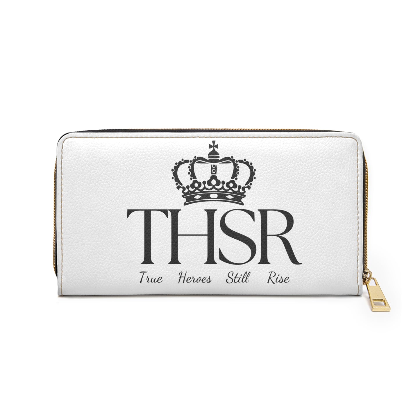 THSR Black 'THSR True Heroes Still Rise' White Long Zipper Wallet - Sleek Black Detailing on Both Sides